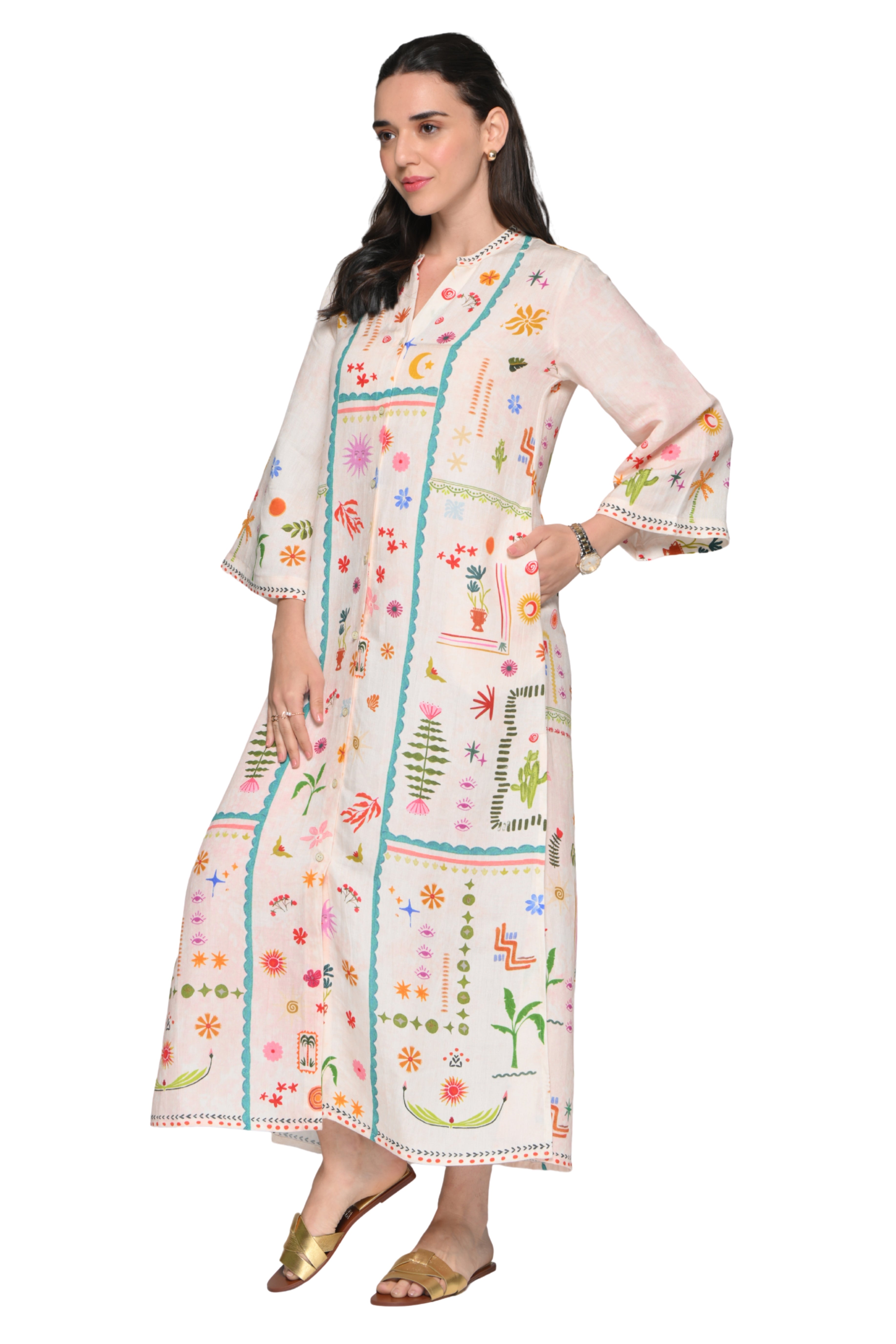 Taroob Desert Wink Linen Maxi Dress