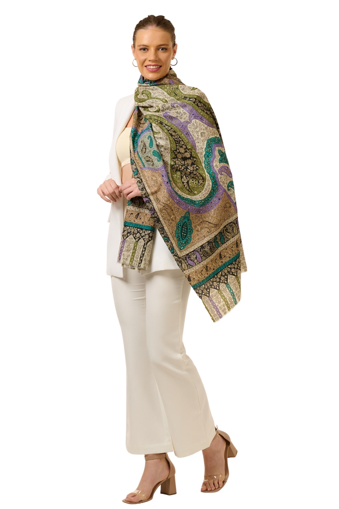 Taroob Rich Paisley Wool Kalamkari Stole