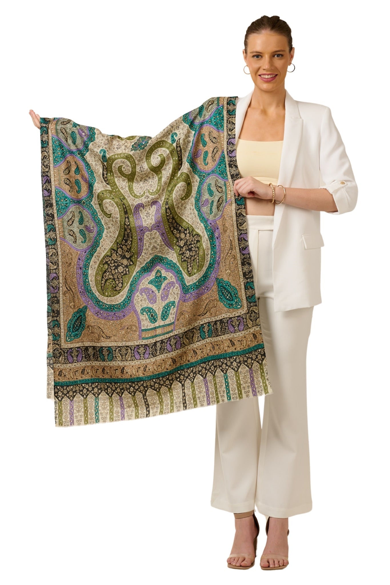 Taroob Couple Gift of Wool Kalamkari Stole for Her & Raj Darbar Jamawar Stole for Him