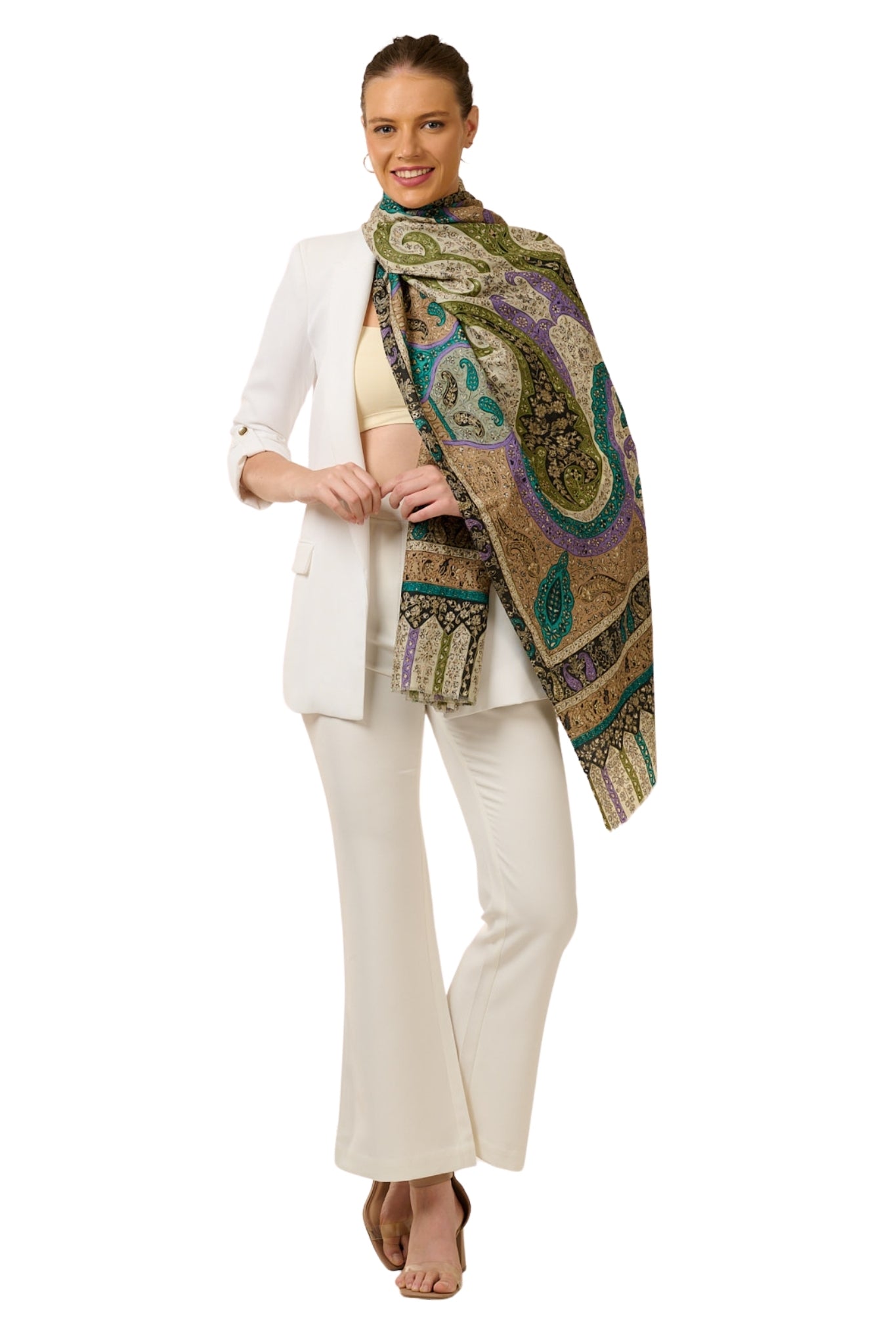 Taroob Rich Paisley Wool Kalamkari Stole