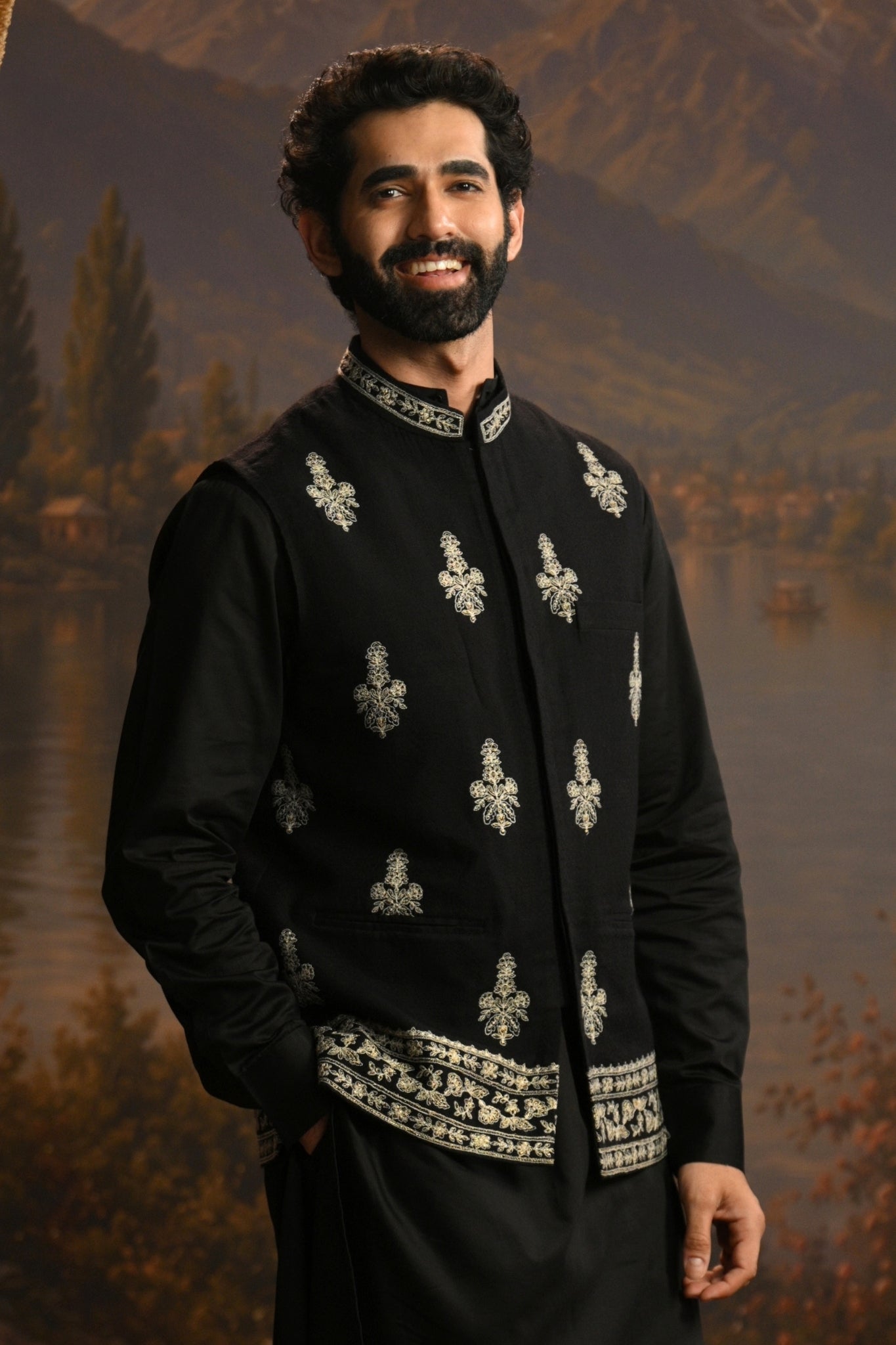 Black Shehzaad Embroidered  Nehu Jacket Taroob