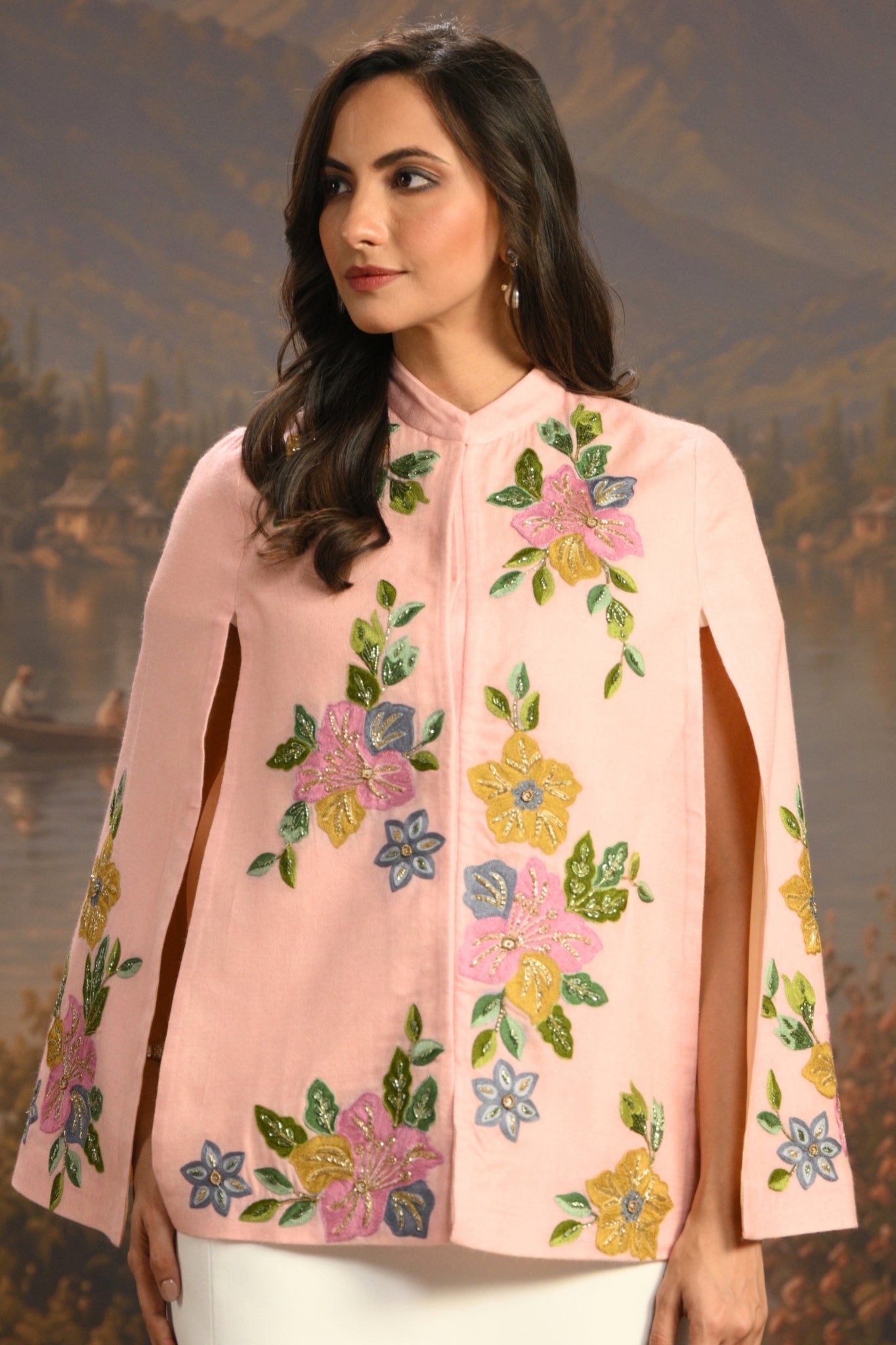 Pink Embroidered Garden Party Cape Taroob