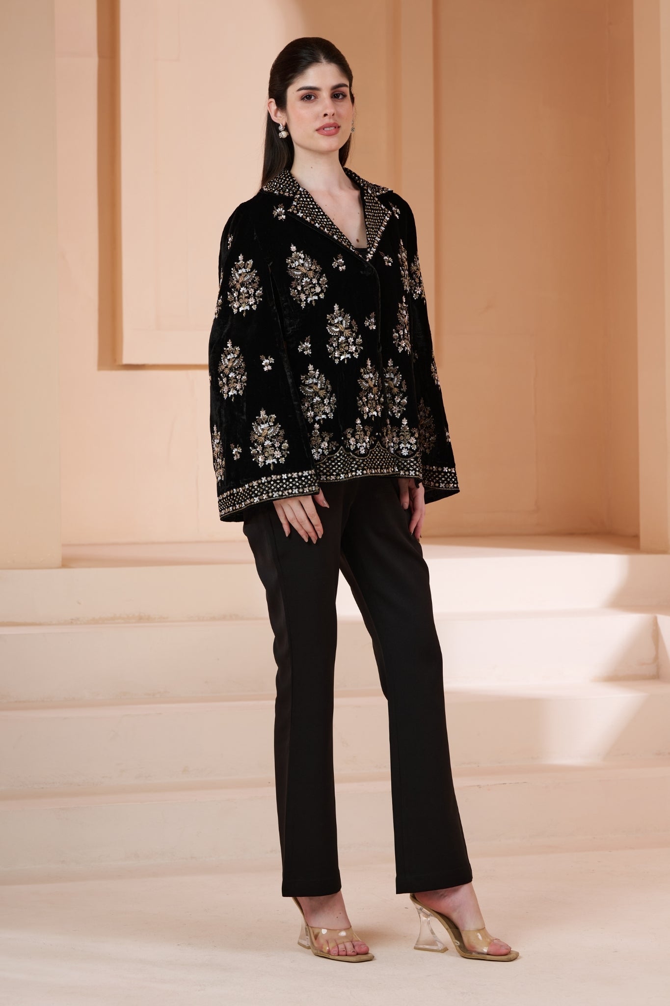 Taroob Regal Hand Embellished Velvet Cape