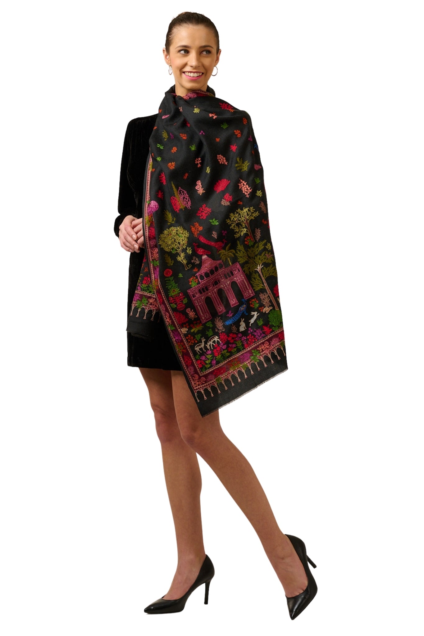 Taroob Wool Nizam Embroidered Kalamkari Stole