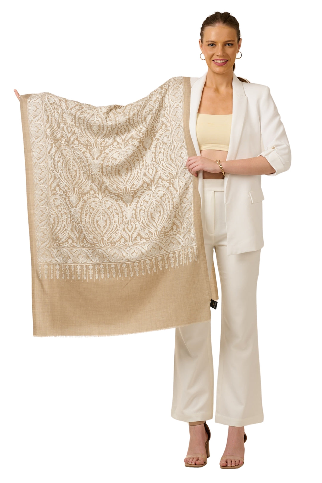 Taroob Gift Set of Unisex Aari Tone on Tone Wool Silk Stole for Him or Her