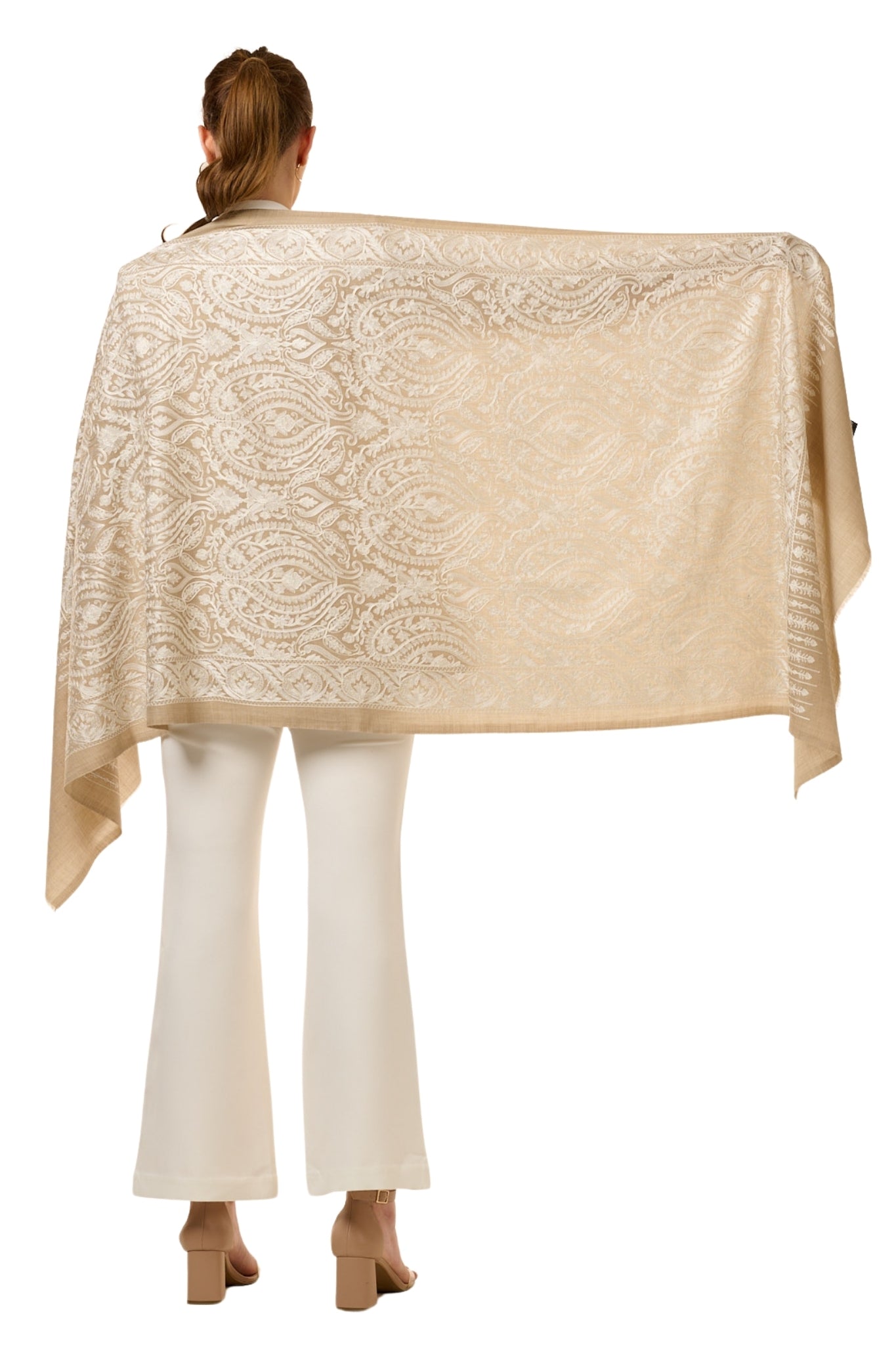 Taroob Tone on Tone Wool Silk Embroidered Stole