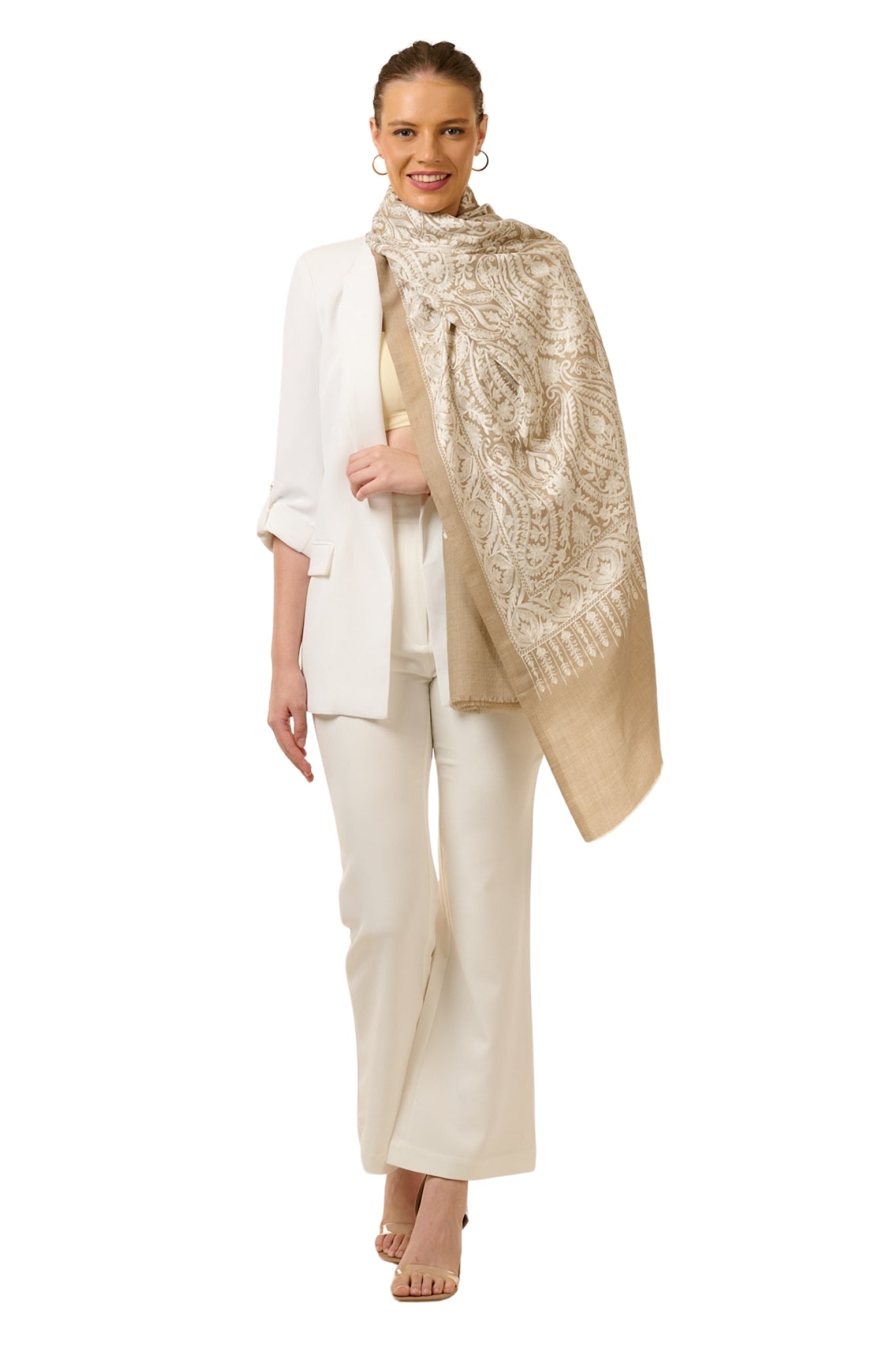 Taroob Tone on Tone Wool Silk Embroidered Stole