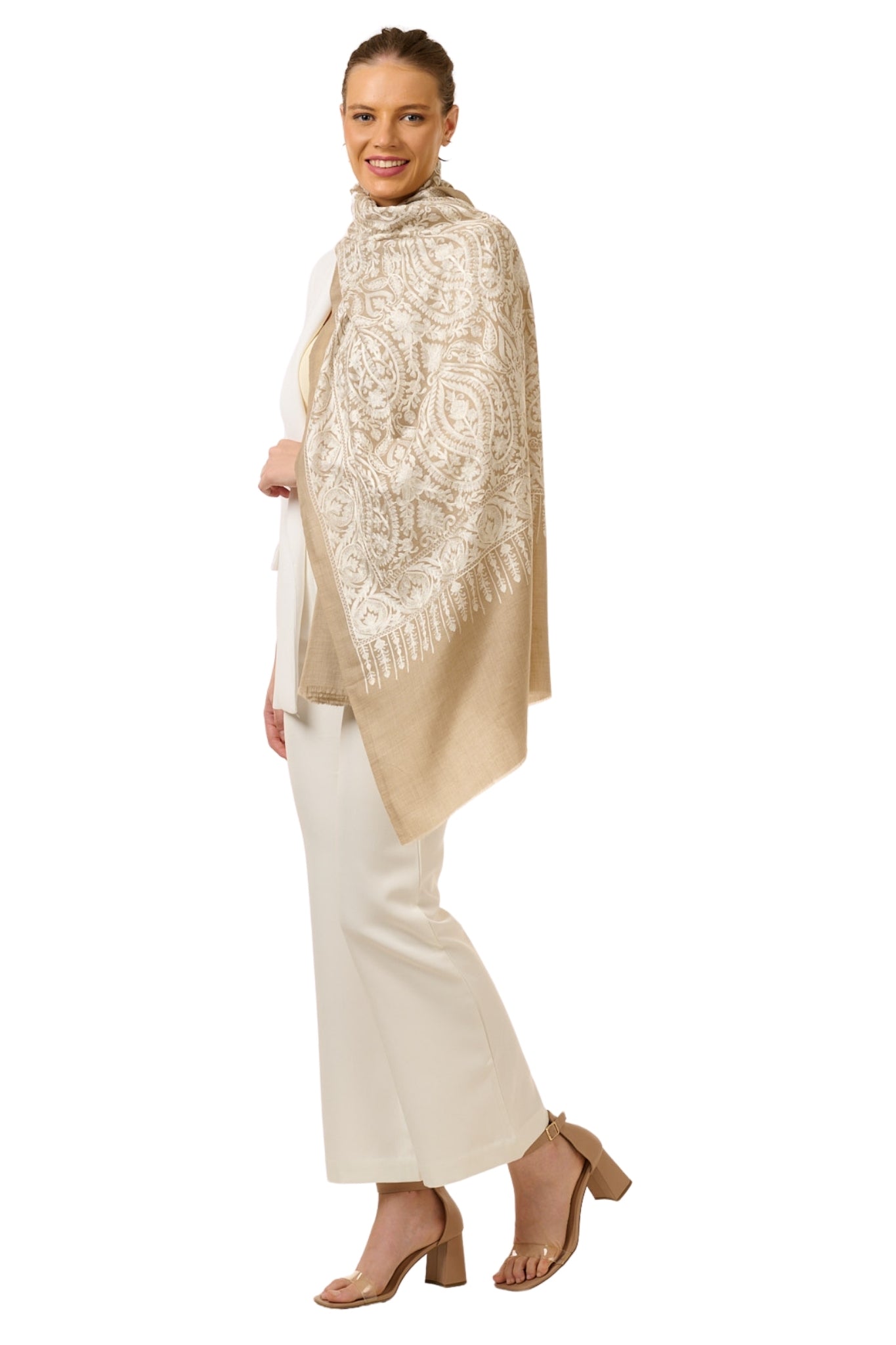 Taroob Tone on Tone Wool Silk Embroidered Stole