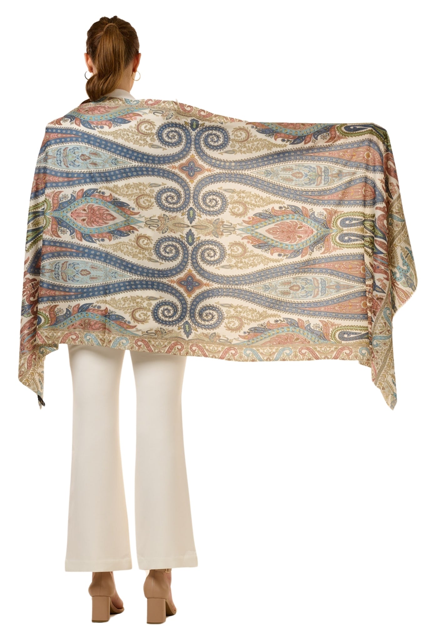 Taroob Pastel Paisley Wool Kalamkari Stole