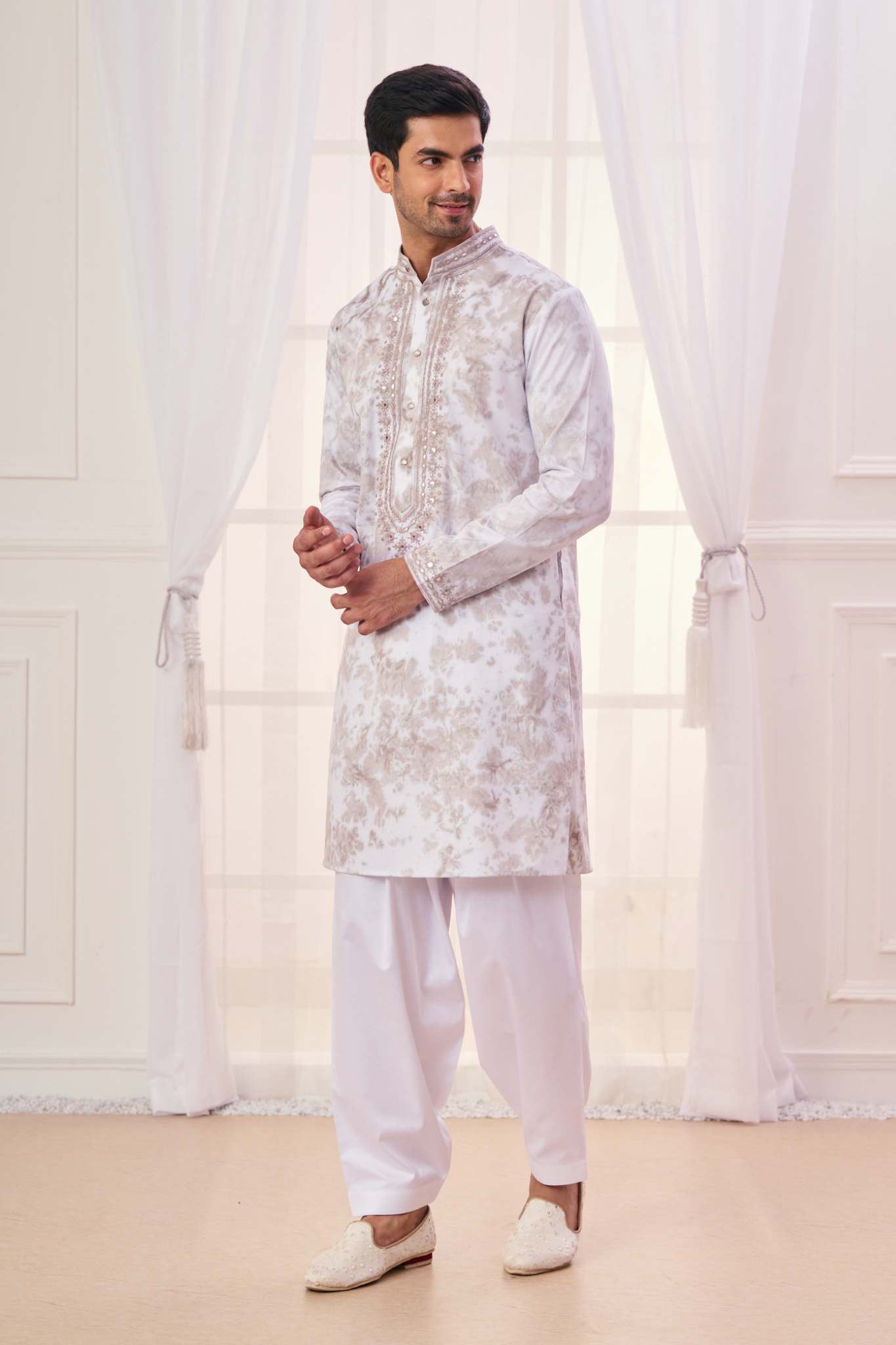 Taroob Hand Tie & Dye Mirror Work Kurta Pajama Set