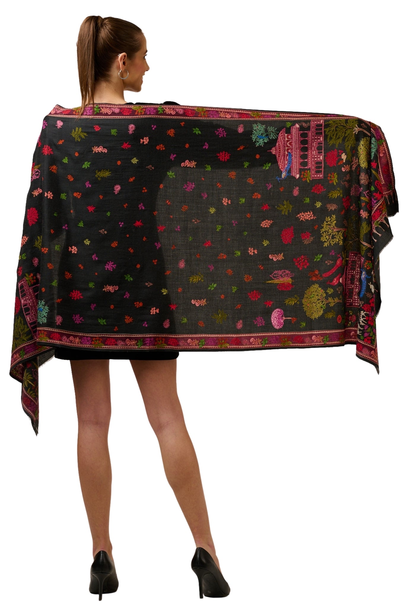 Taroob Wool Nizam Embroidered Kalamkari Stole