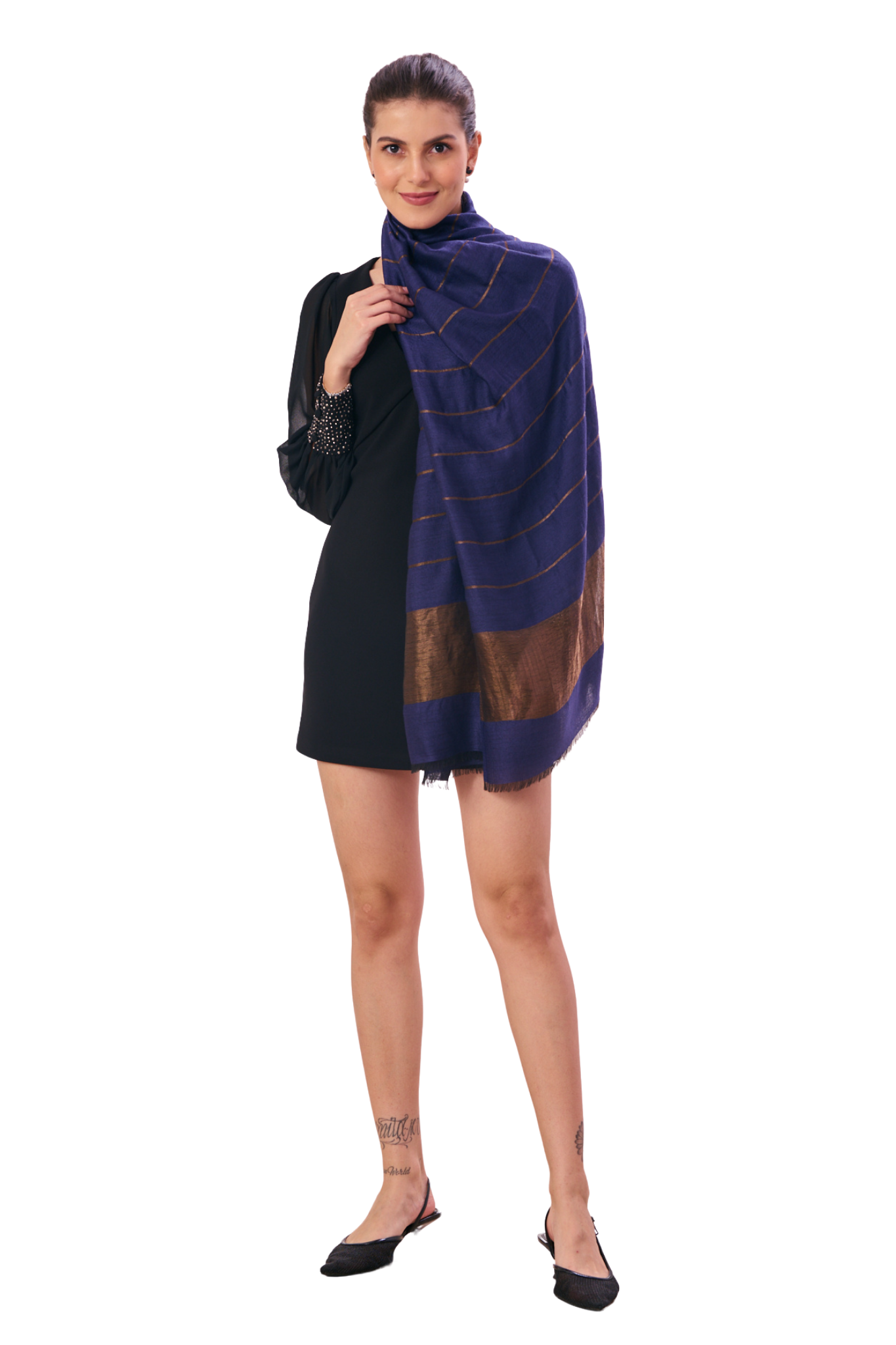 Women's Fine Wool Zari Boder Stole – Zari Stoles – Detail view | Taroob