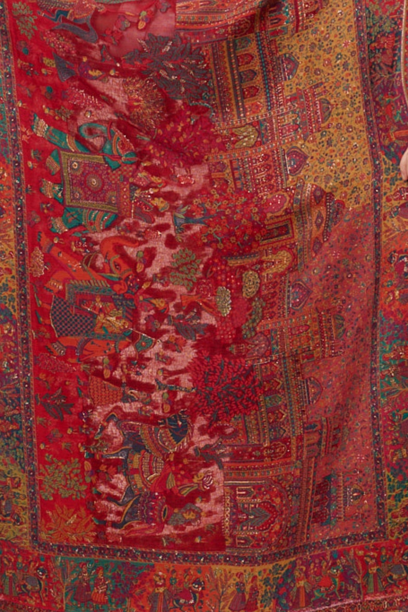 Taroob Rich Red Mughal Darbar Kaani Stole