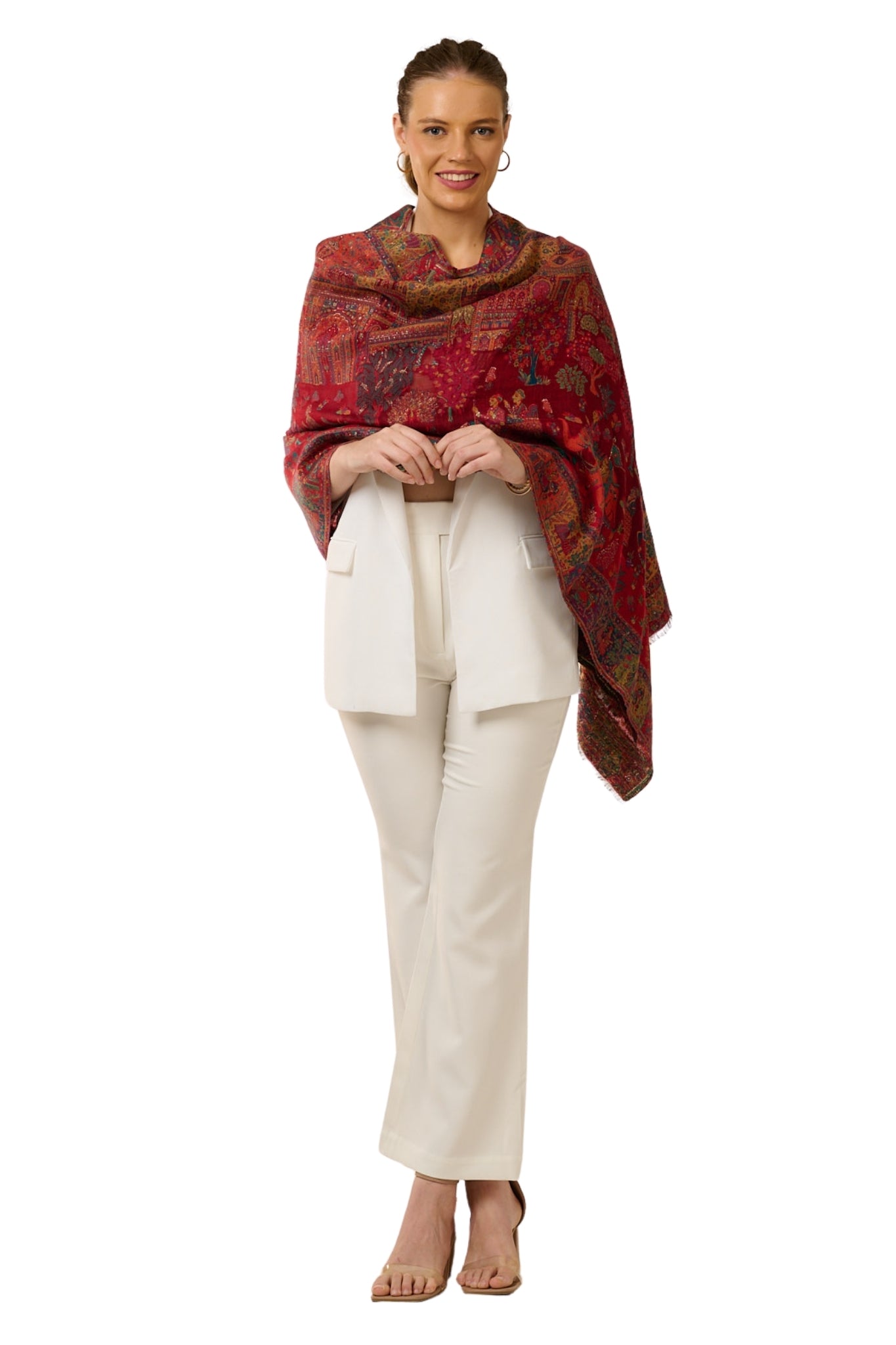 Taroob Rich Red Mughal Darbar Kaani Stole