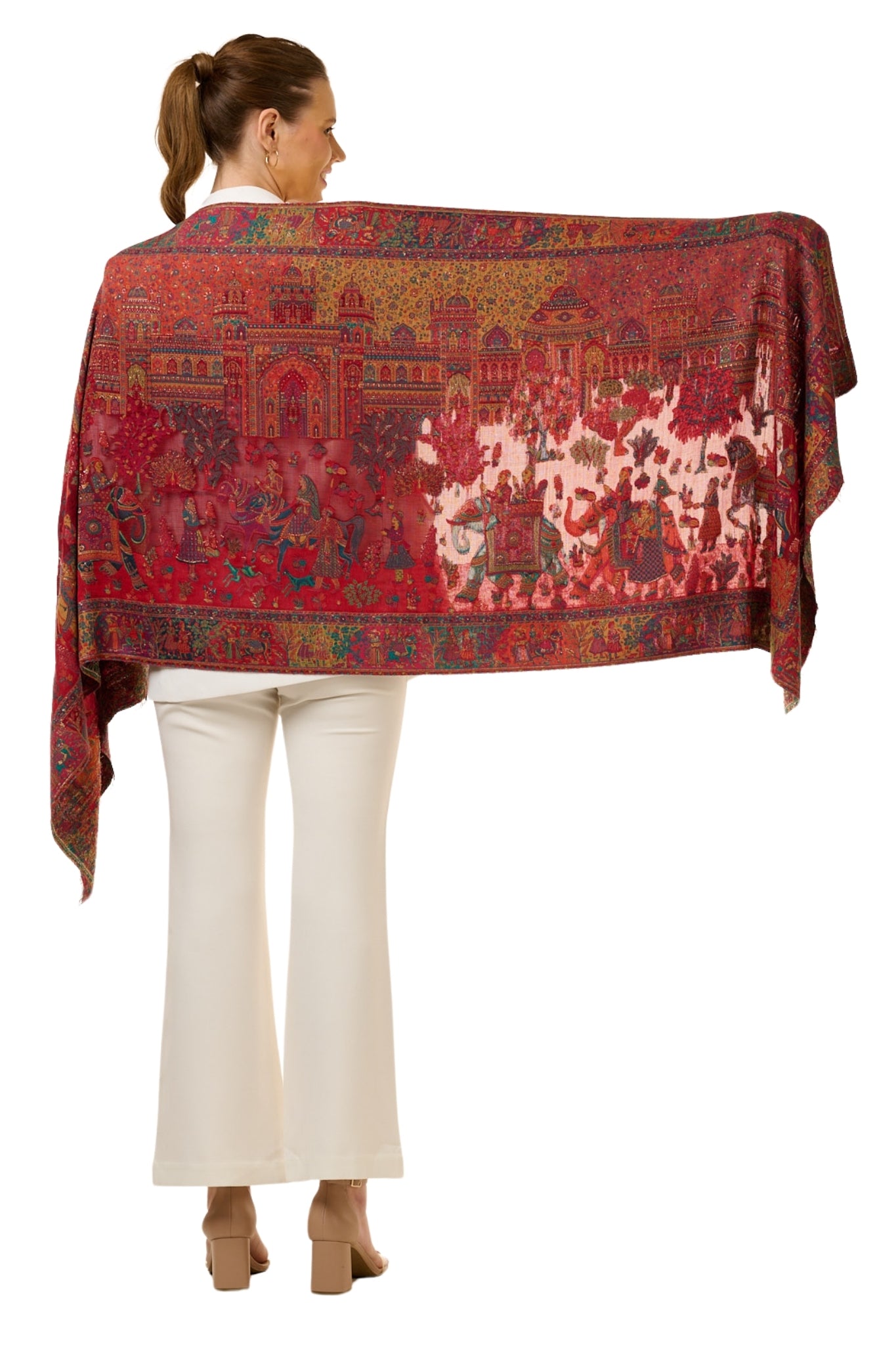 Taroob Rich Red Mughal Darbar Kaani Stole
