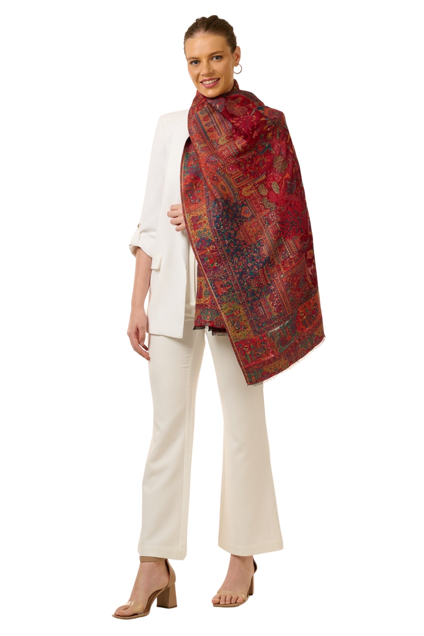 Taroob Rich Red Mughal Darbar Kaani Stole