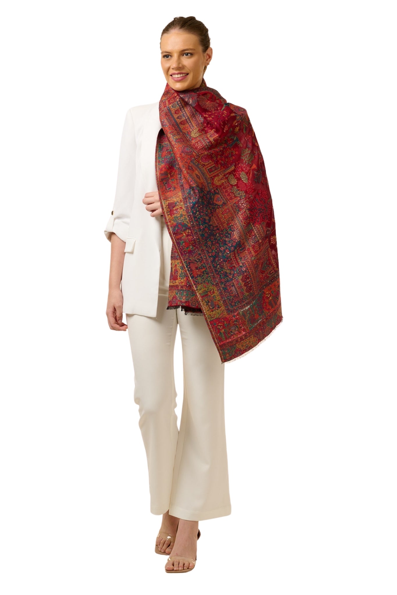 Taroob Rich Red Mughal Darbar Kaani Stole