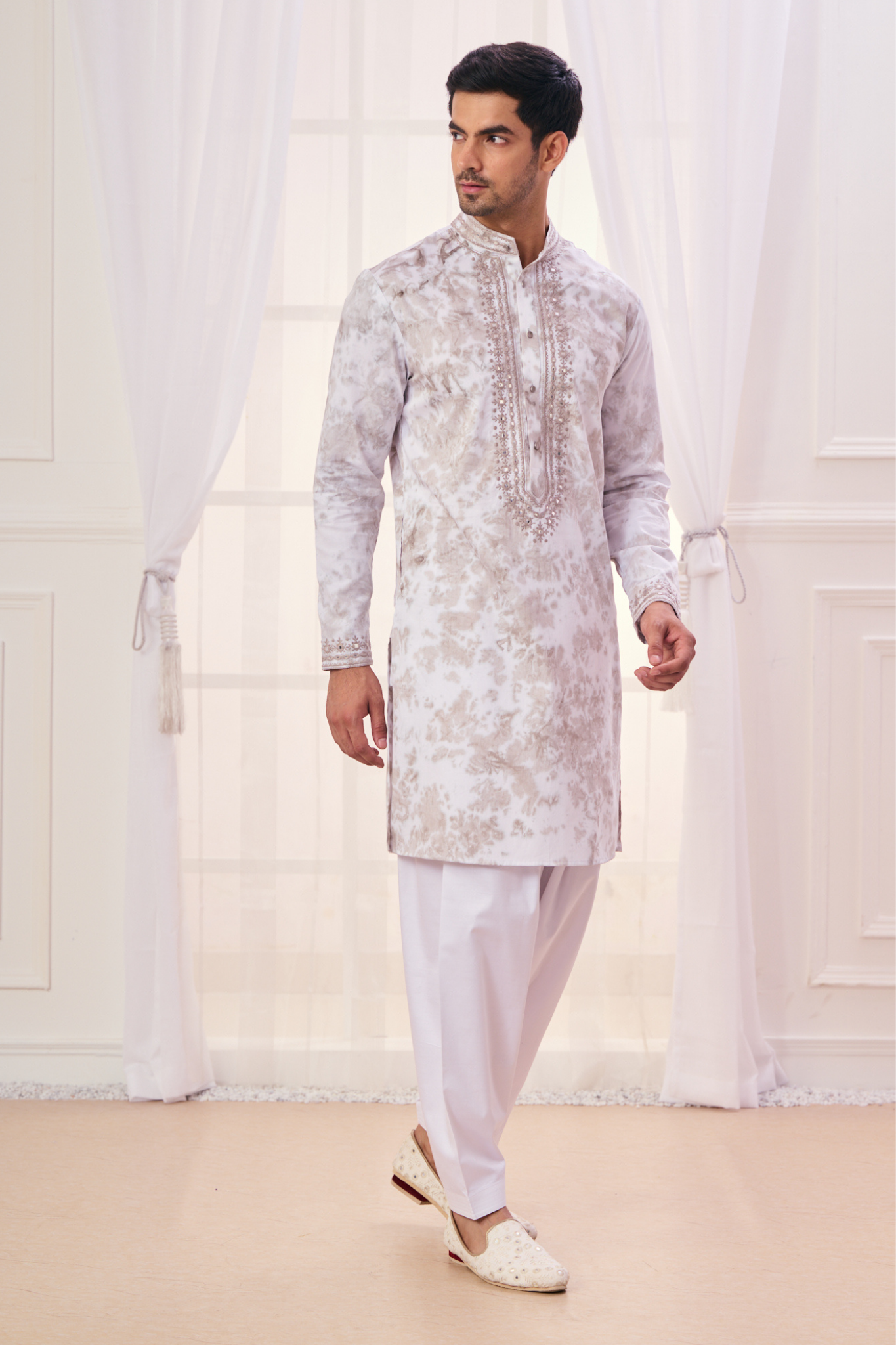 Taroob Hand Tie & Dye Mirror Work Kurta Pajama Set