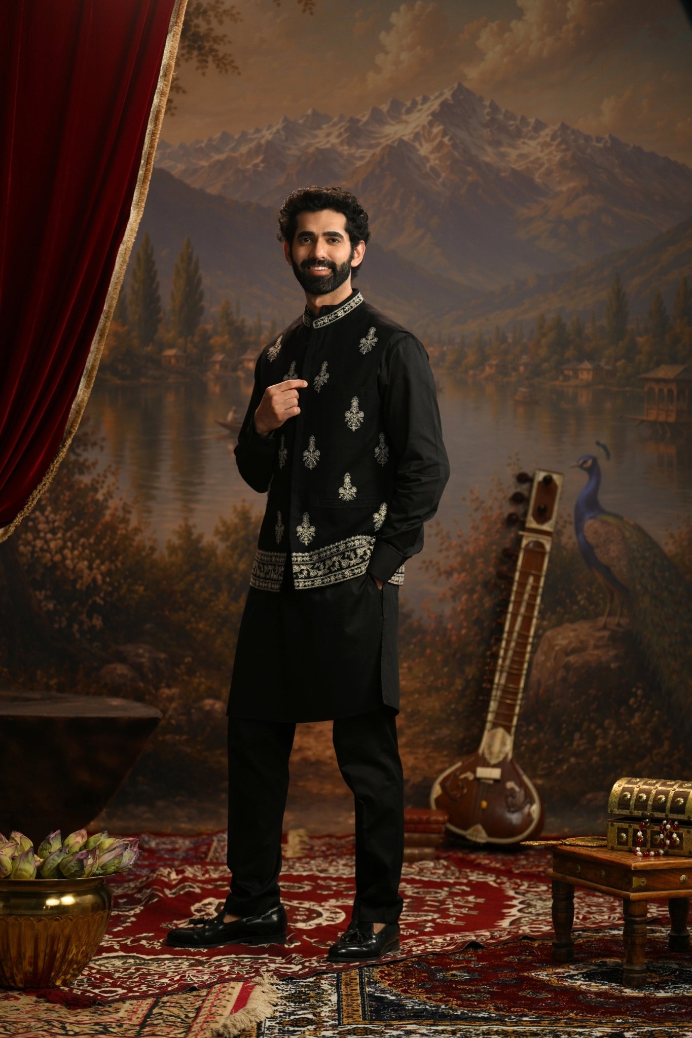 Black Shehzaad Embroidered  Nehu Jacket Taroob