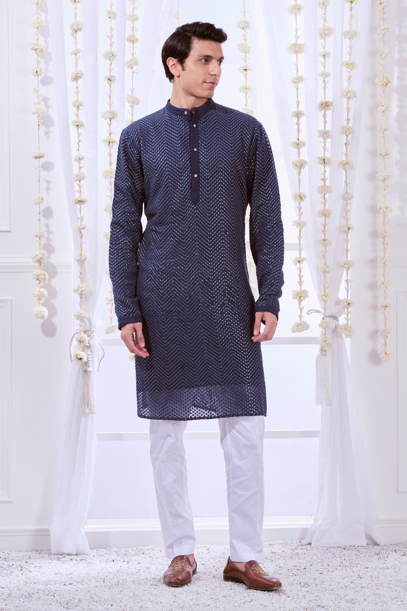 Taroob Classic Sequin Chikankari Kurta Pajama Set