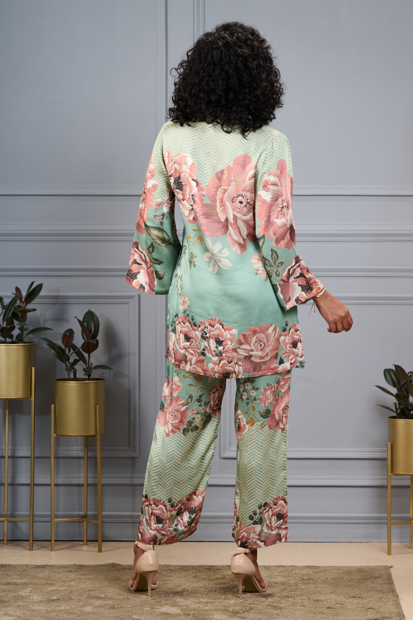 Taroob Silk Satin Bold Floral Co-ord Set With Embroidered Highlights