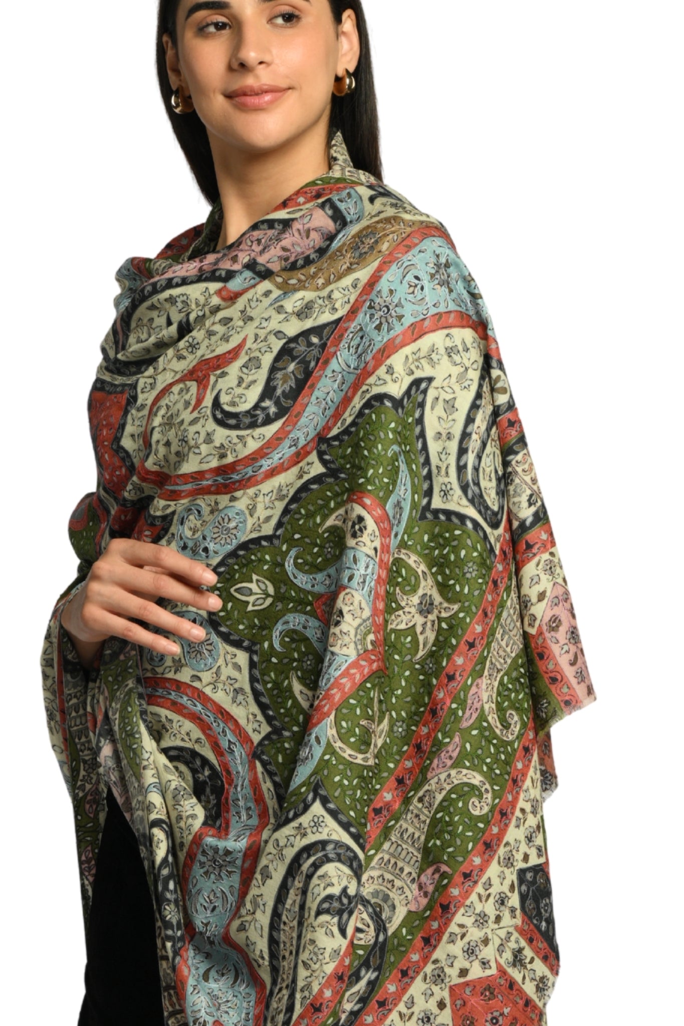 Taroob Noor Kalamkari Paisley Embroidered Shawl