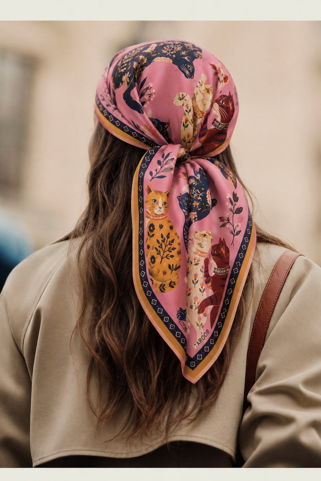 Pink Cat Club Silk Satin Scarf Taroob
