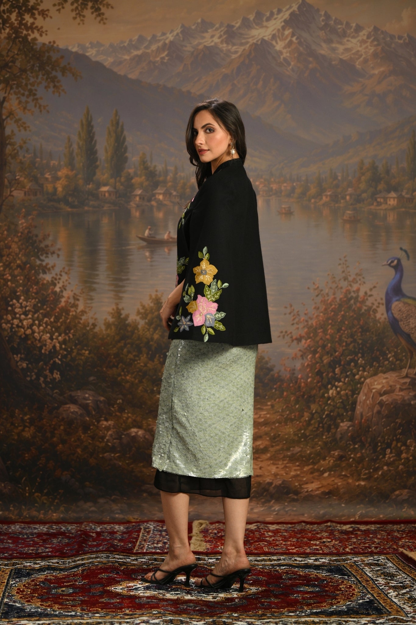 Black Embroidered Garden Party Cape Taroob