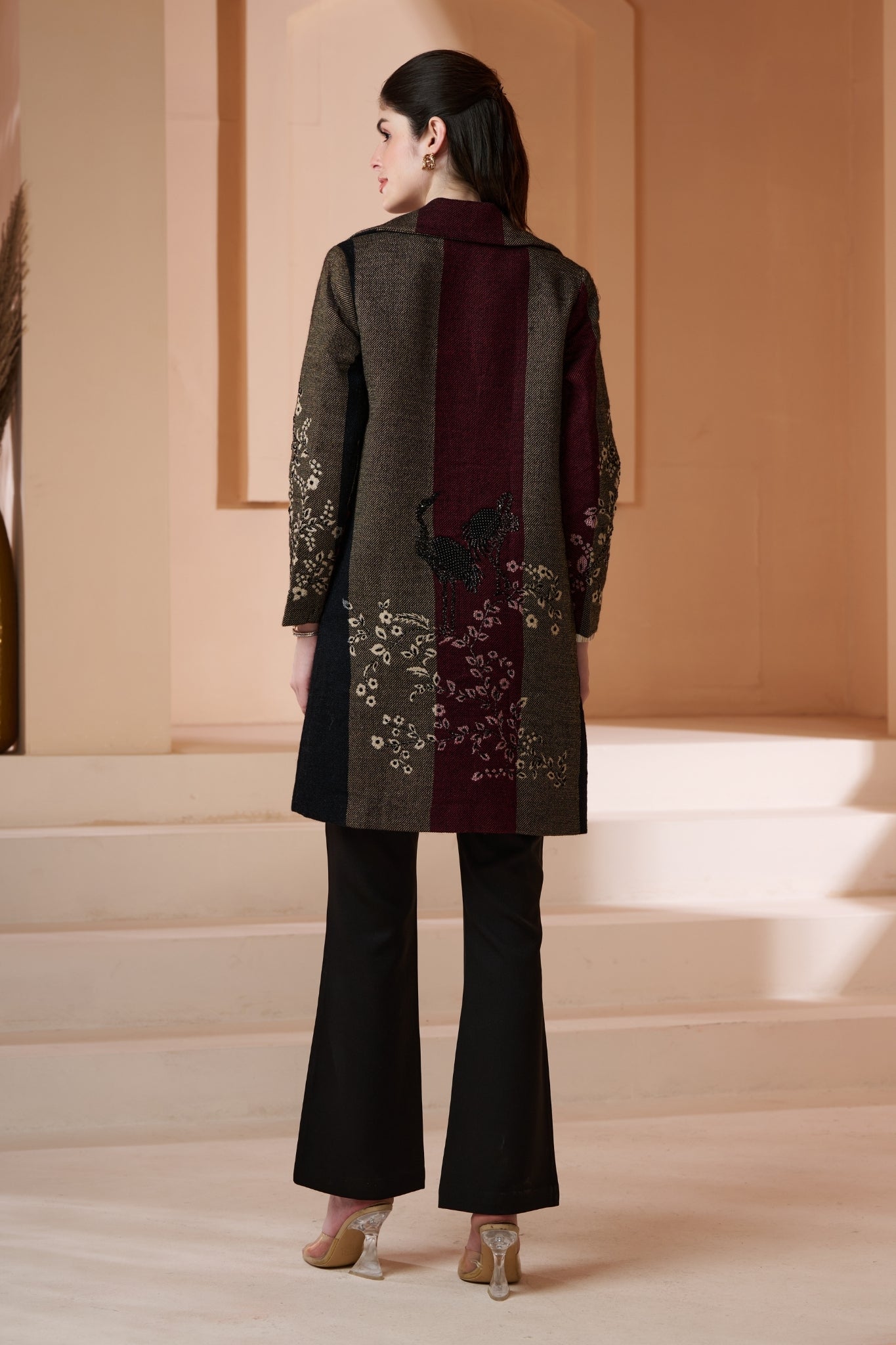 Taroob Homing Flamingos Swarovski Long Coat