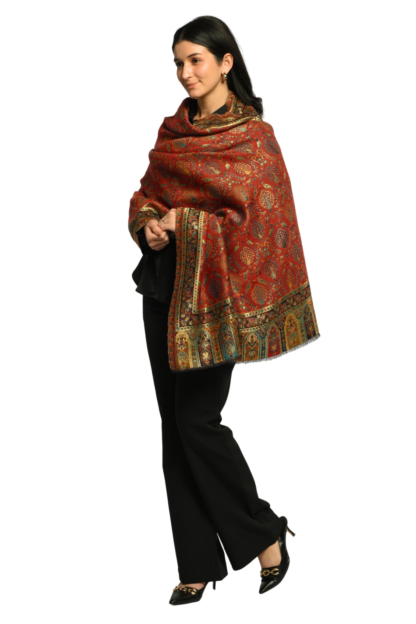 Taroob Peacock Garden Resham Shawl
