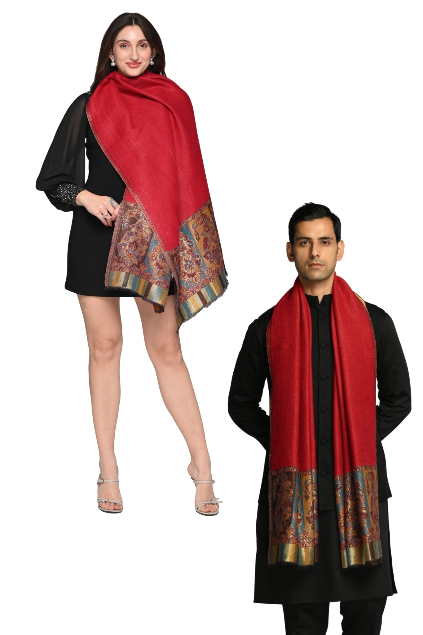 Taroob Gift Set of Unisex Pashmina Wool Resham Stole for Him or Her