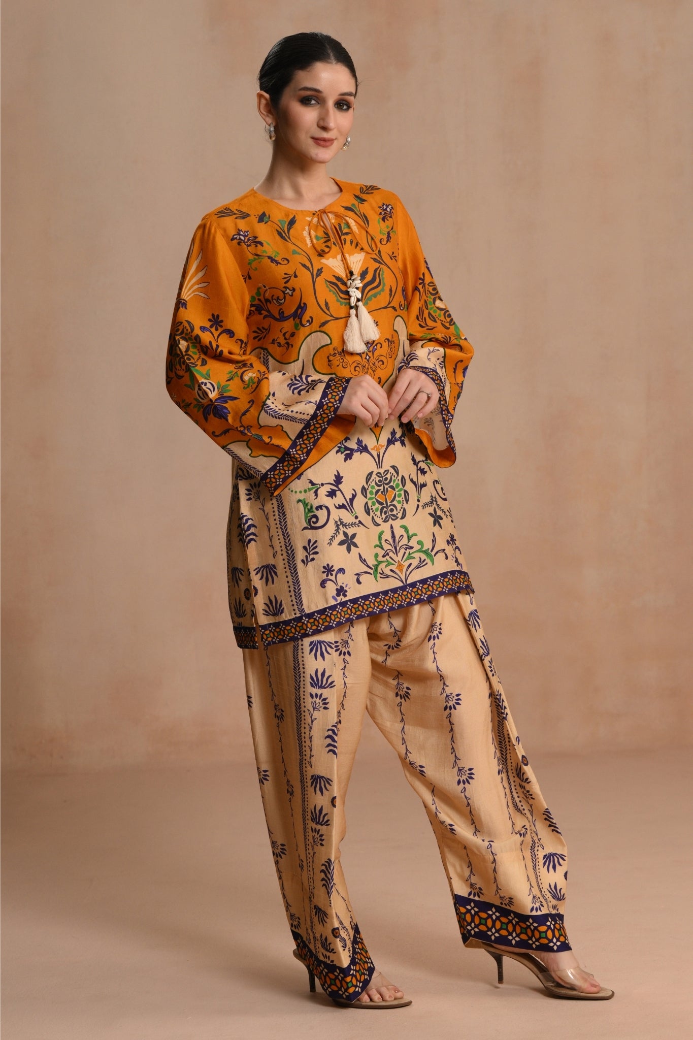 Mustard Gulnaar Heritage Kurta Set Taroob