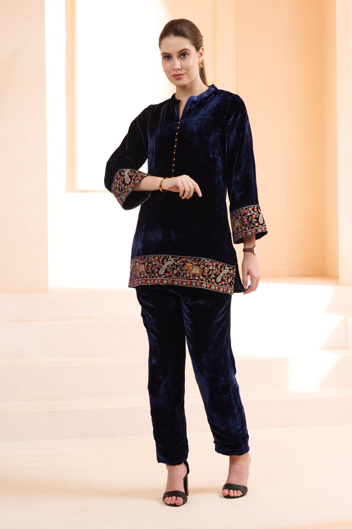 Taroob Velvet Co-ord Set With Embroidered Highlights