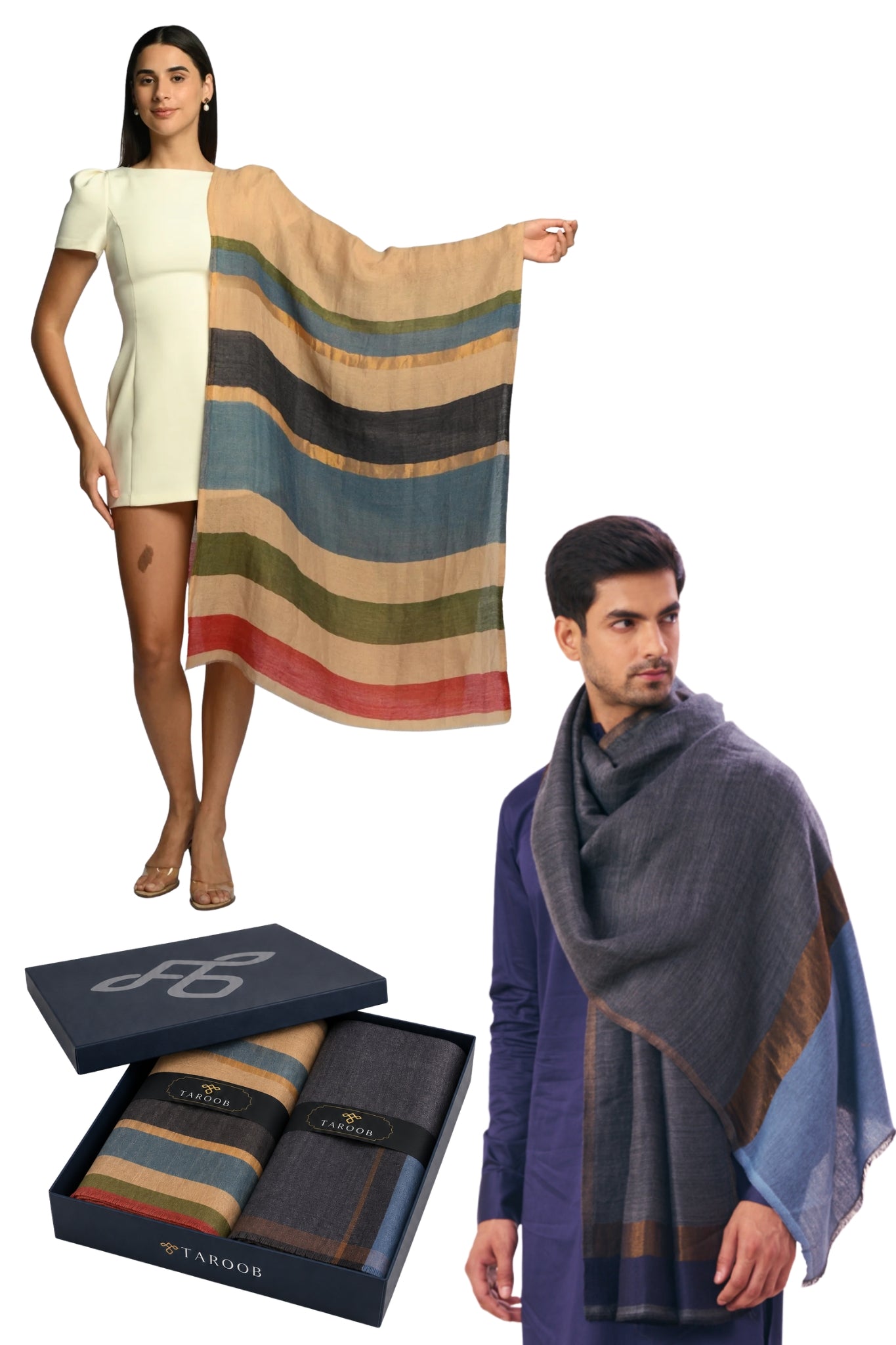 Taroob His & Her Gift Set of Men's and Women's Zari Stoles
