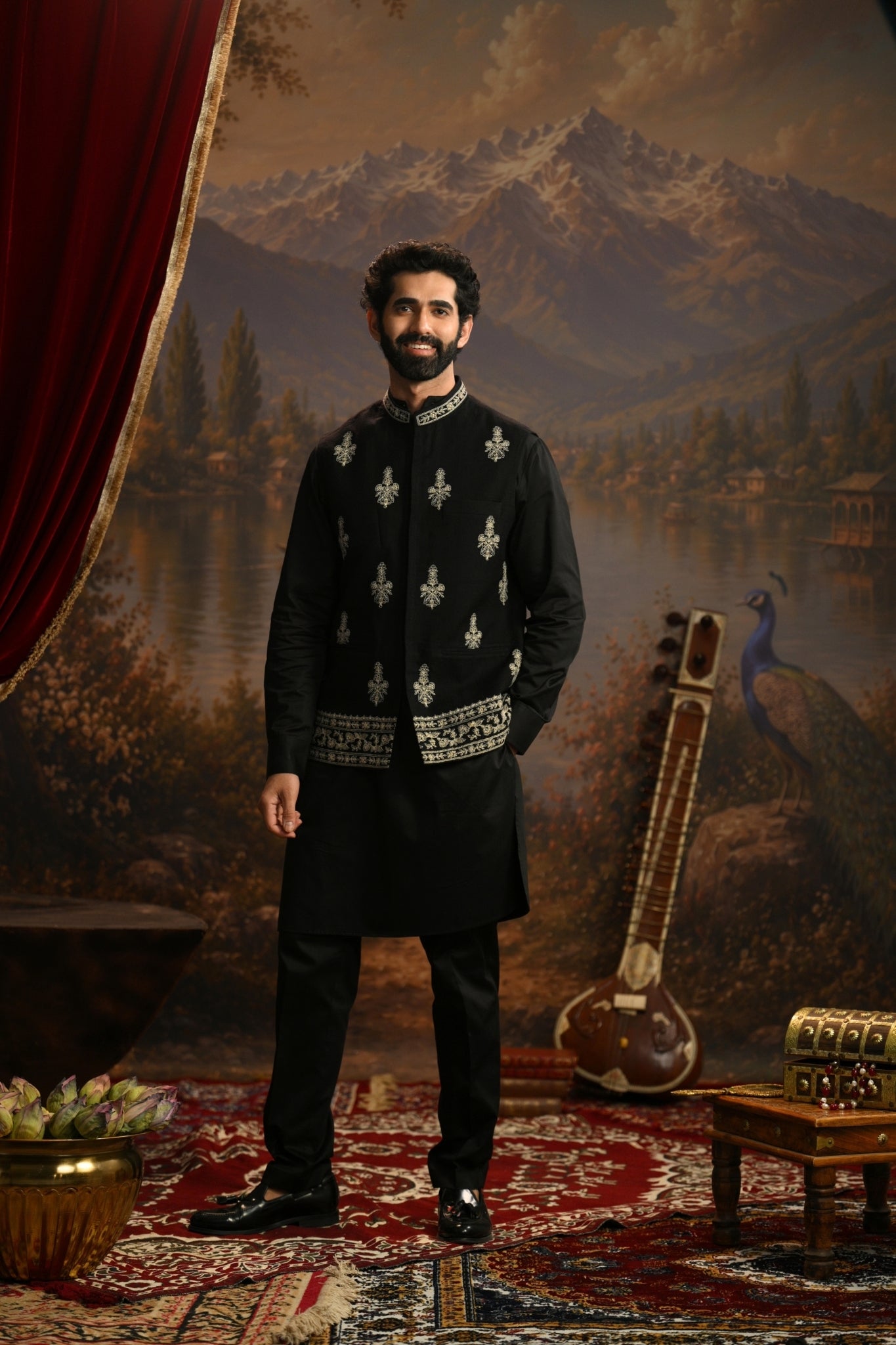 Black Shehzaad Embroidered  Nehu Jacket Taroob