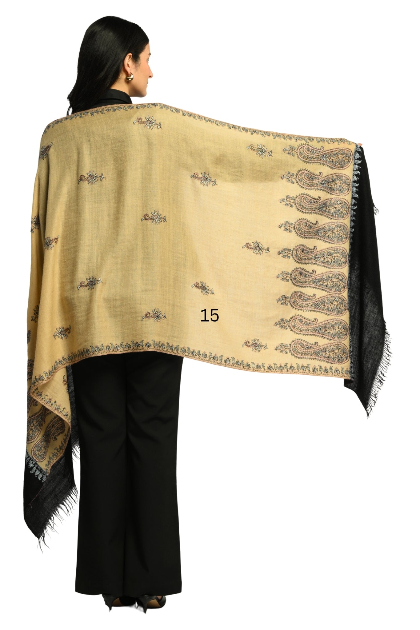 Beige Embroidered Pashmina Stole Taroob