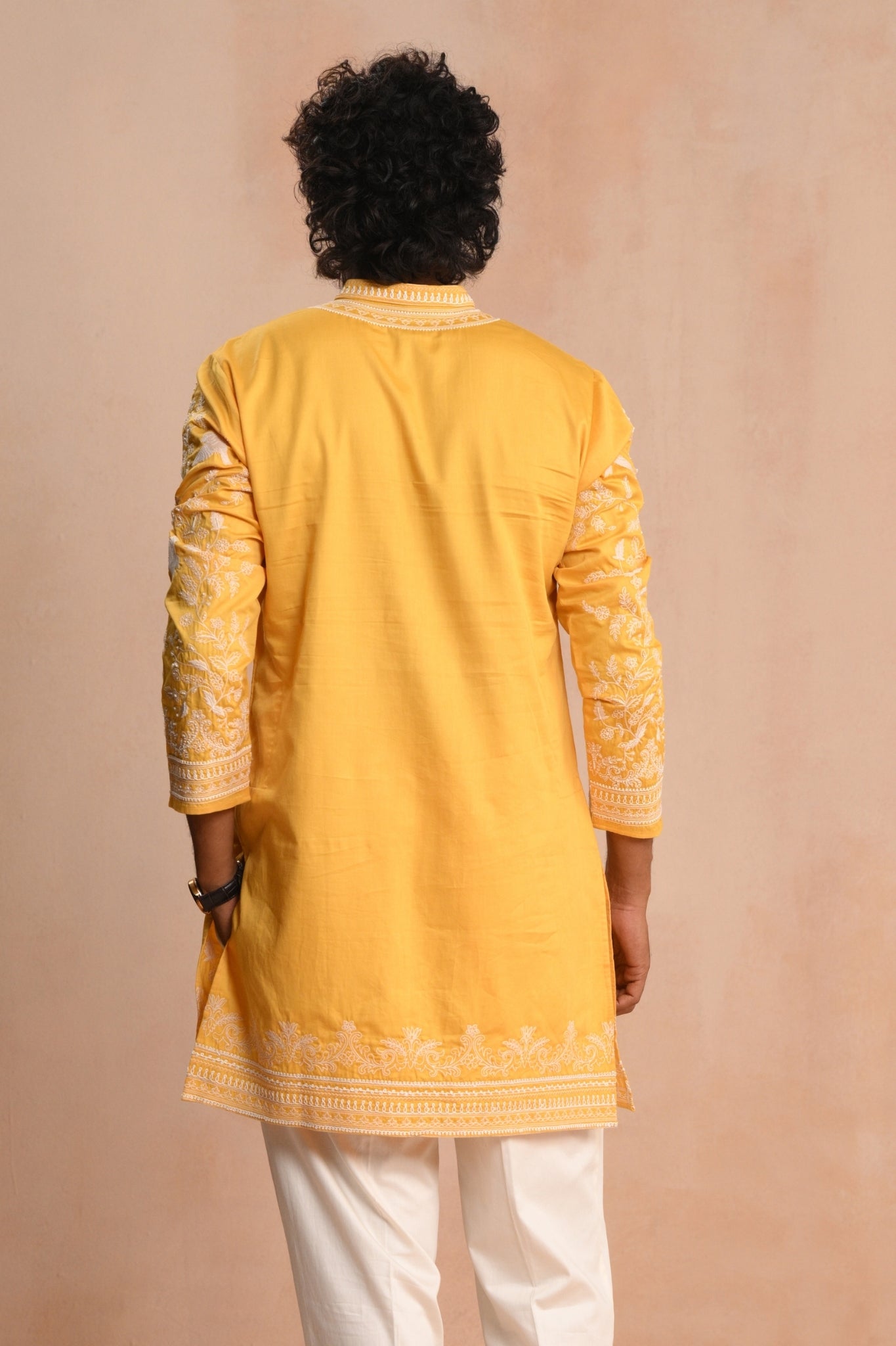 Yellow Shalimar Hand Embroidered Kurta Pajama Set