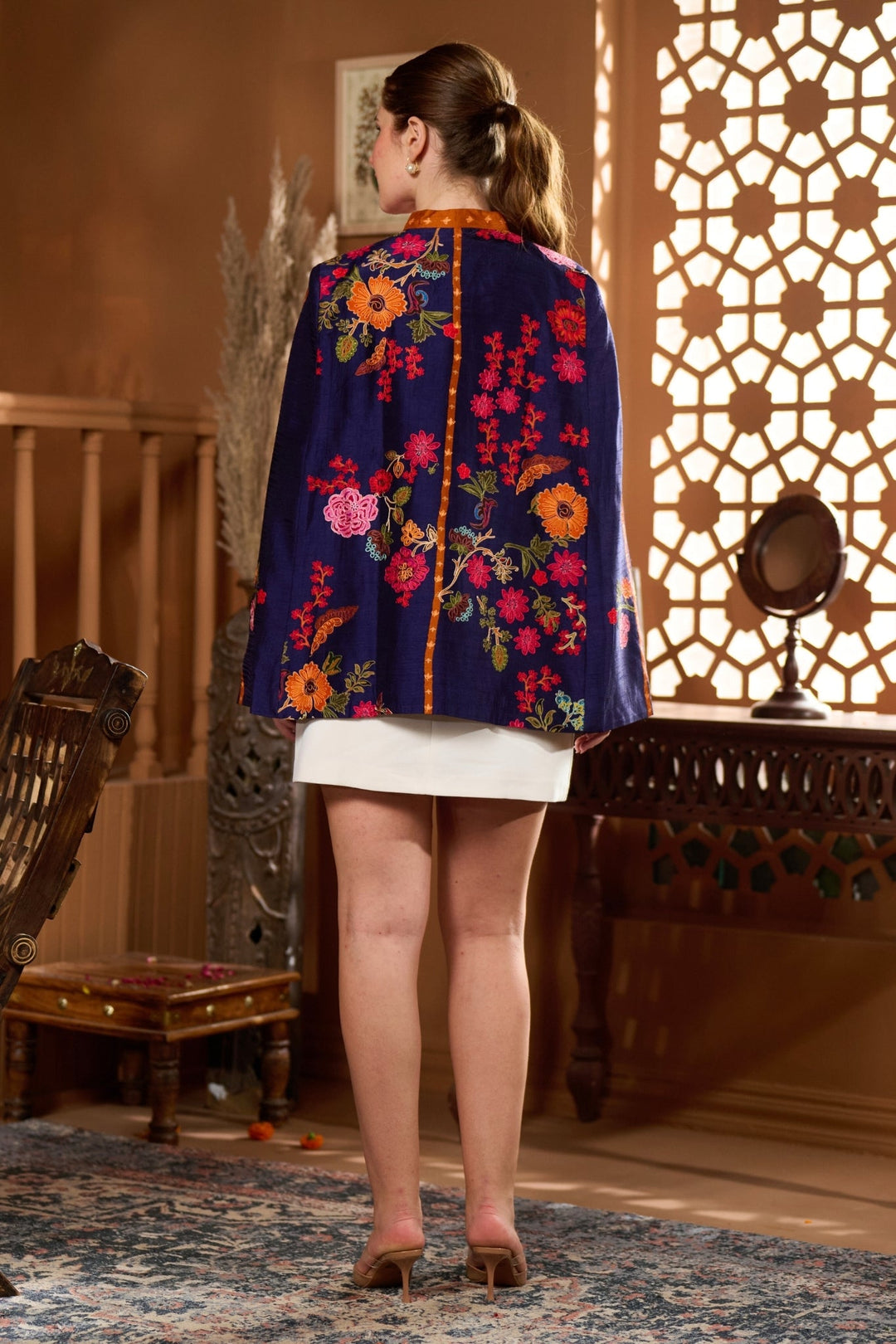 Taroob Silk Floraison Embroidered Cape
