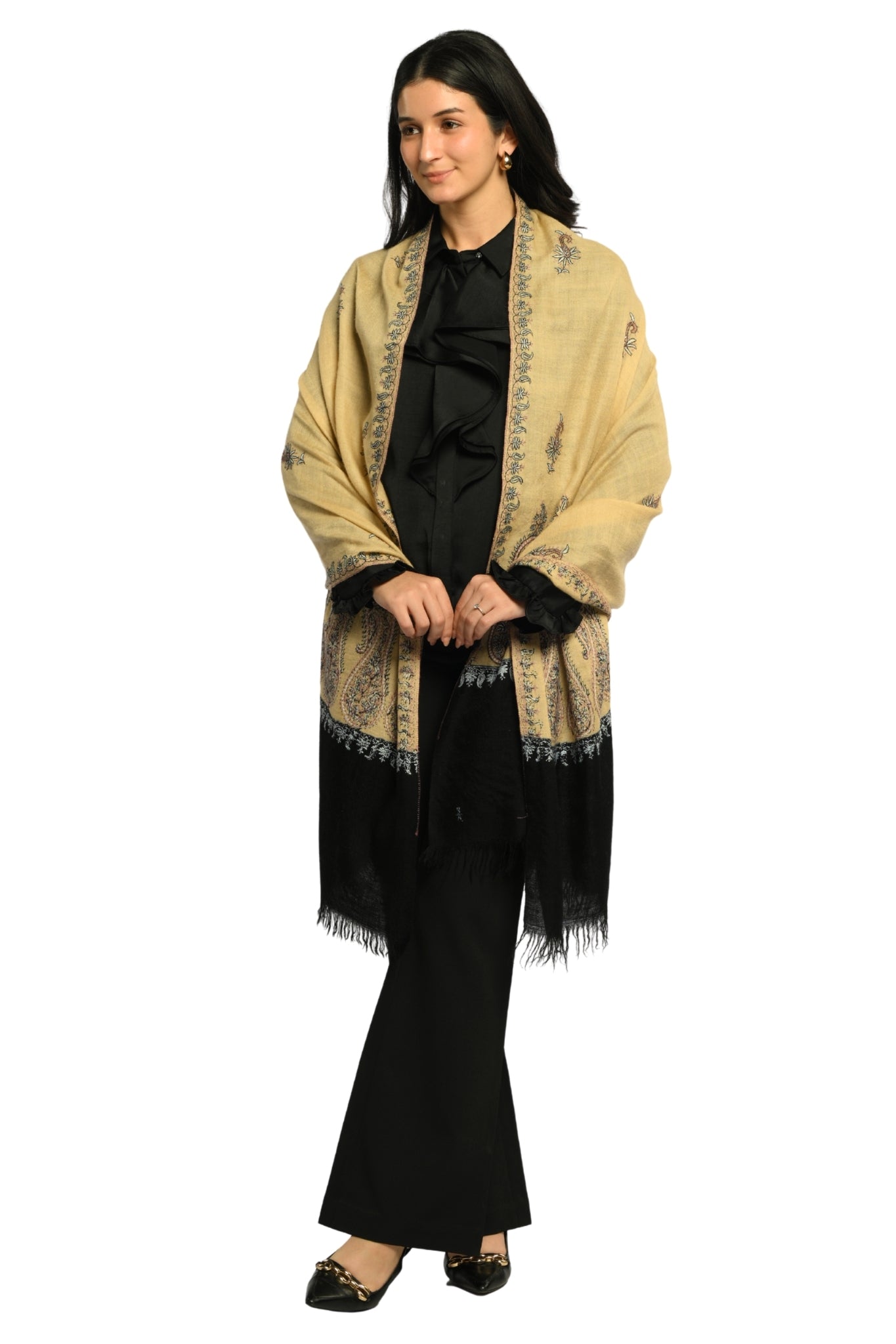 Beige Embroidered Pashmina Stole Taroob