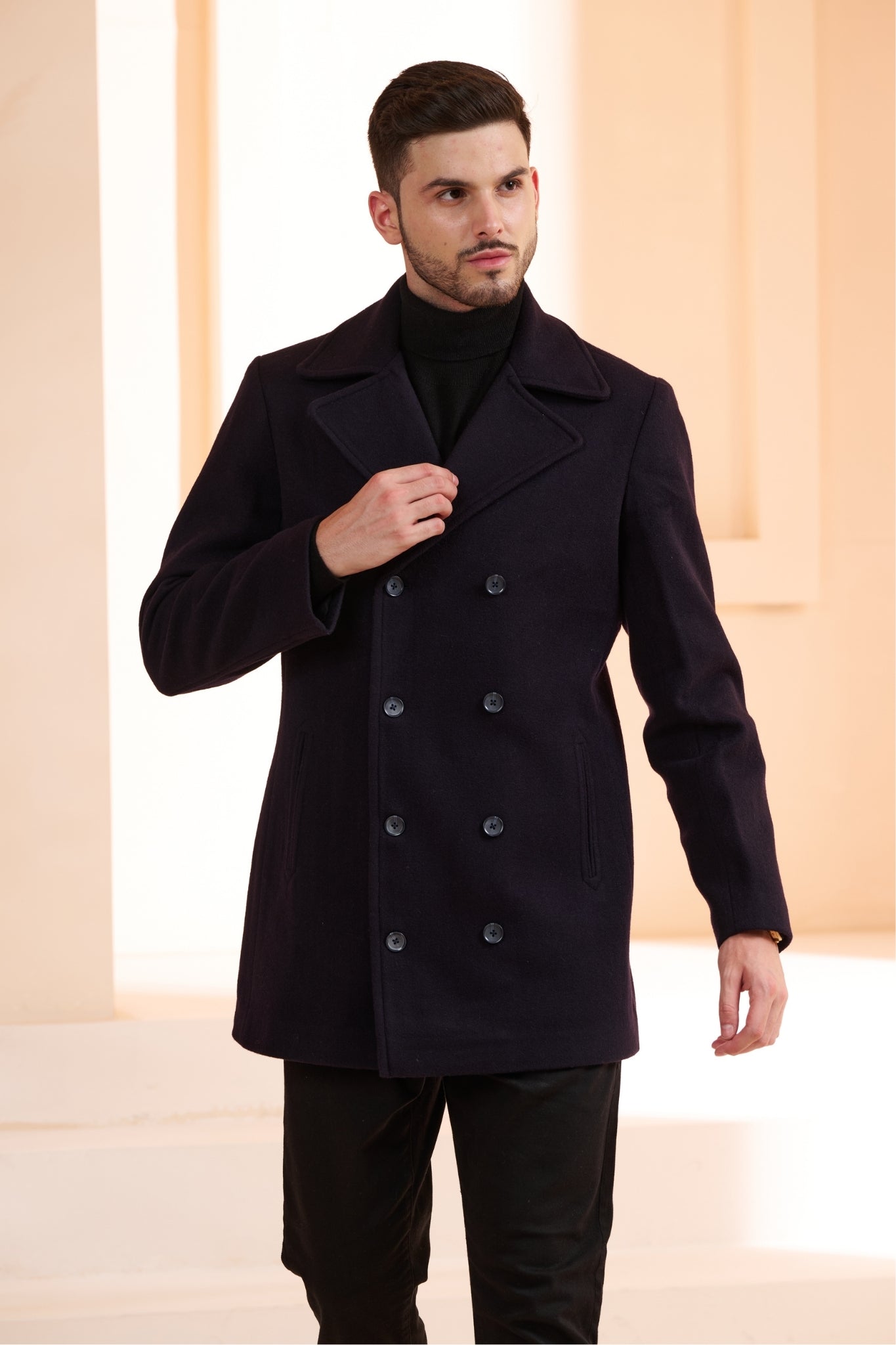 Taroob Cashmere Wool Men's Peacoat