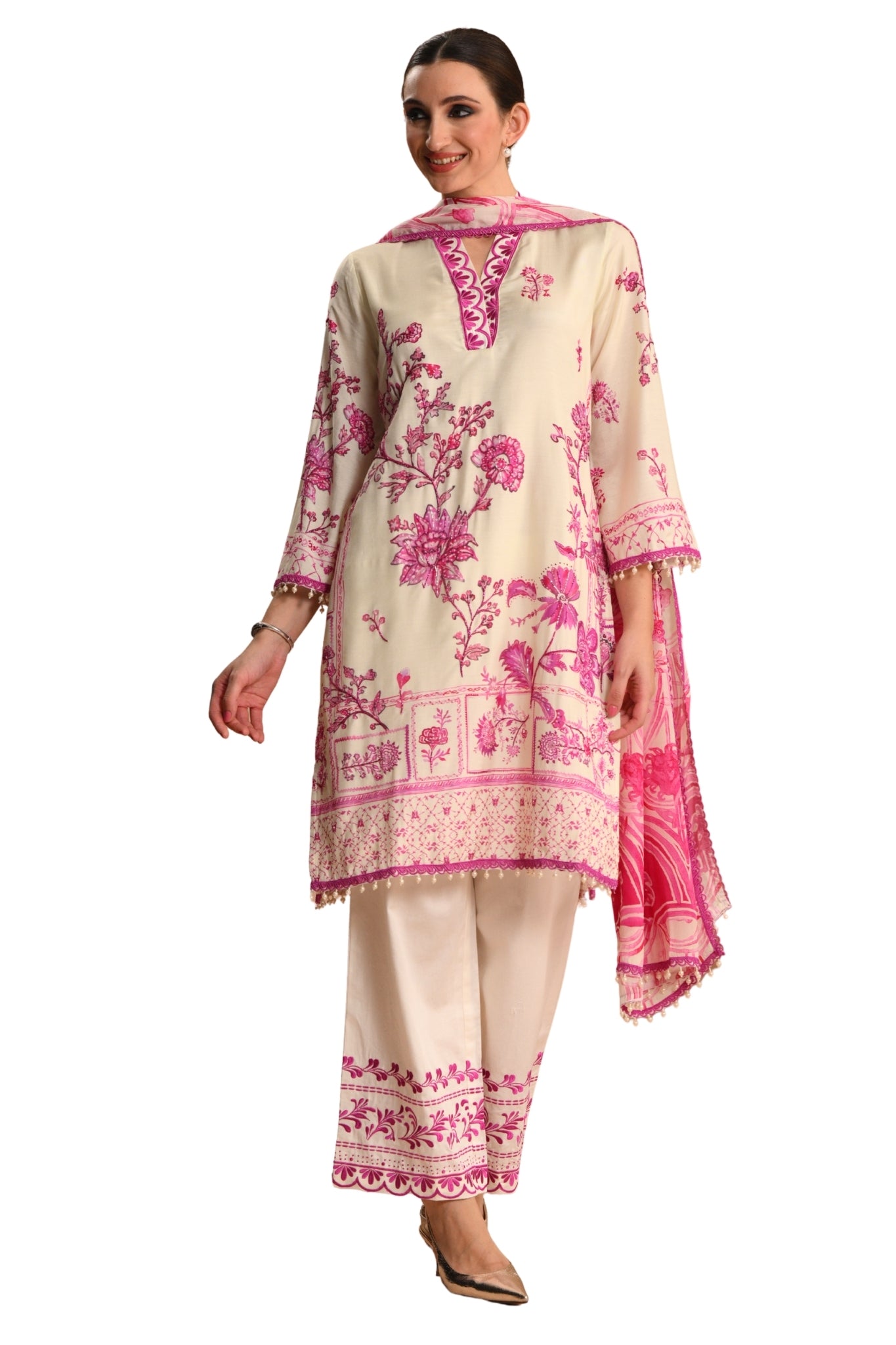 Fuchsia Pink Gulposh EmrboideredKurta Set Taroob