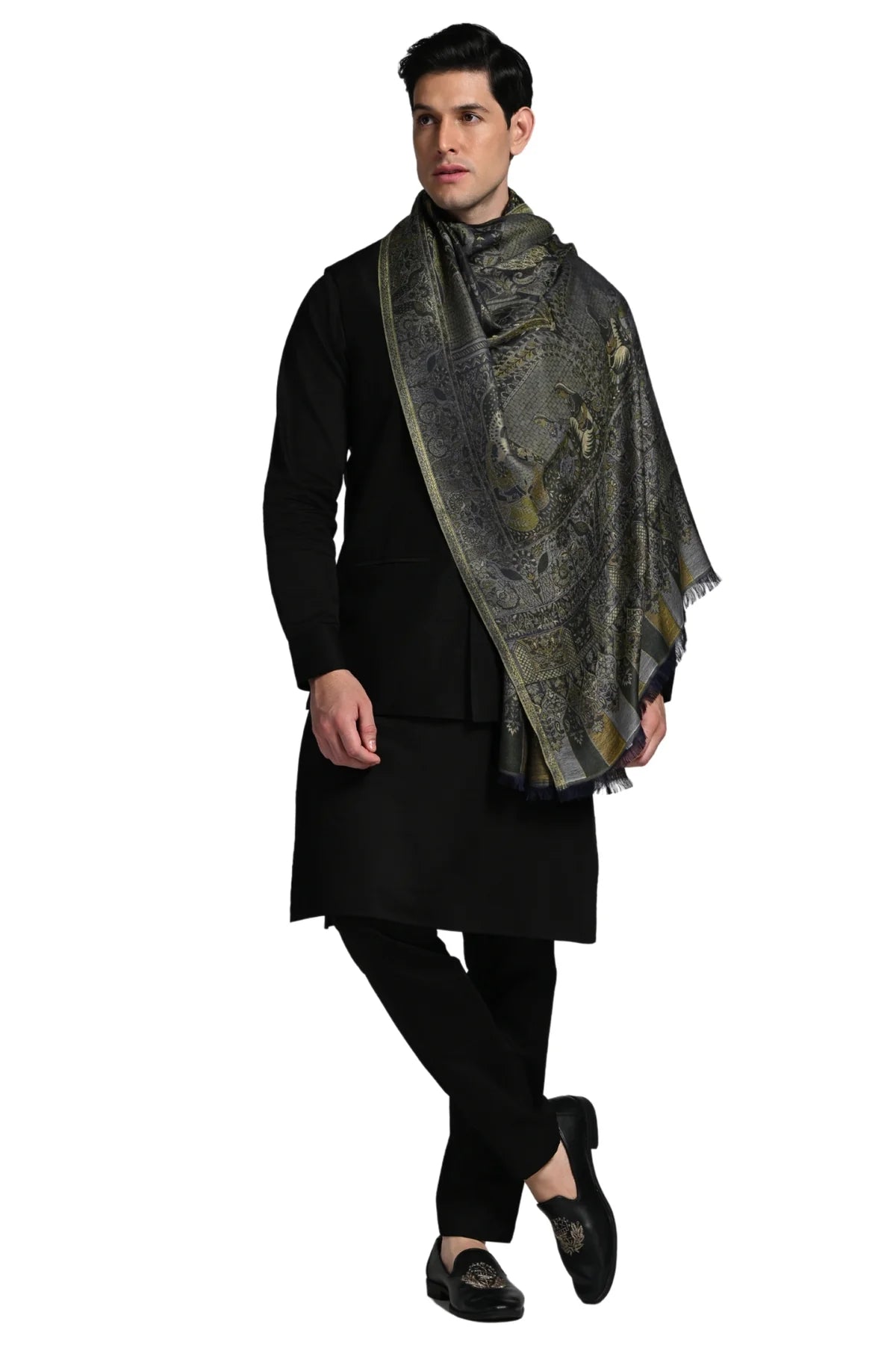 Taroob Couple Gift of Wool Kalamkari Stole for Her & Raj Darbar Jamawar Stole for Him