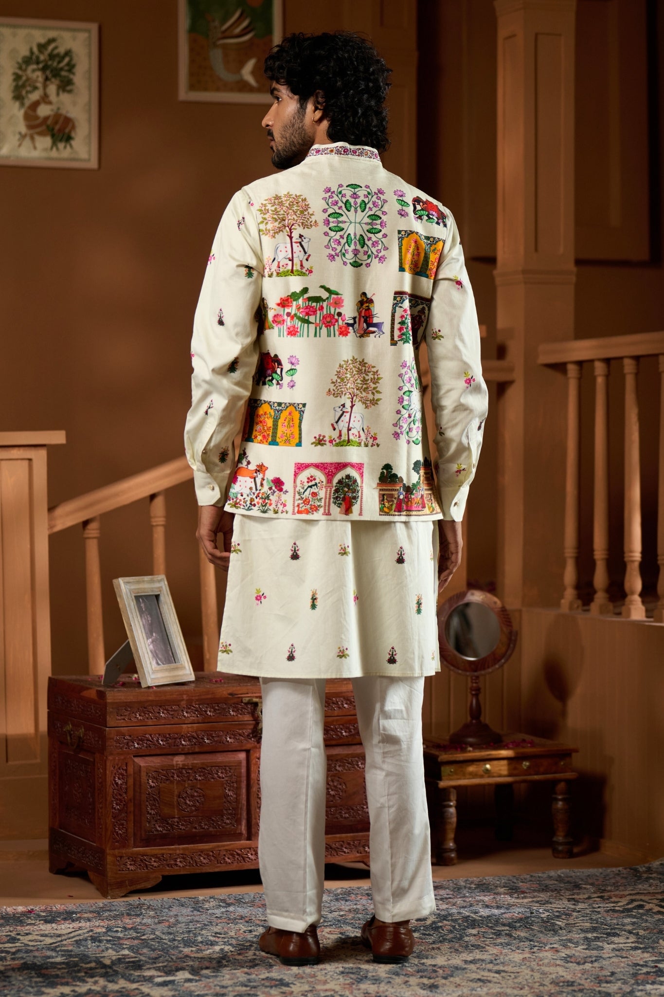 Taroob Embroidered Pichwai Nehru Jacket