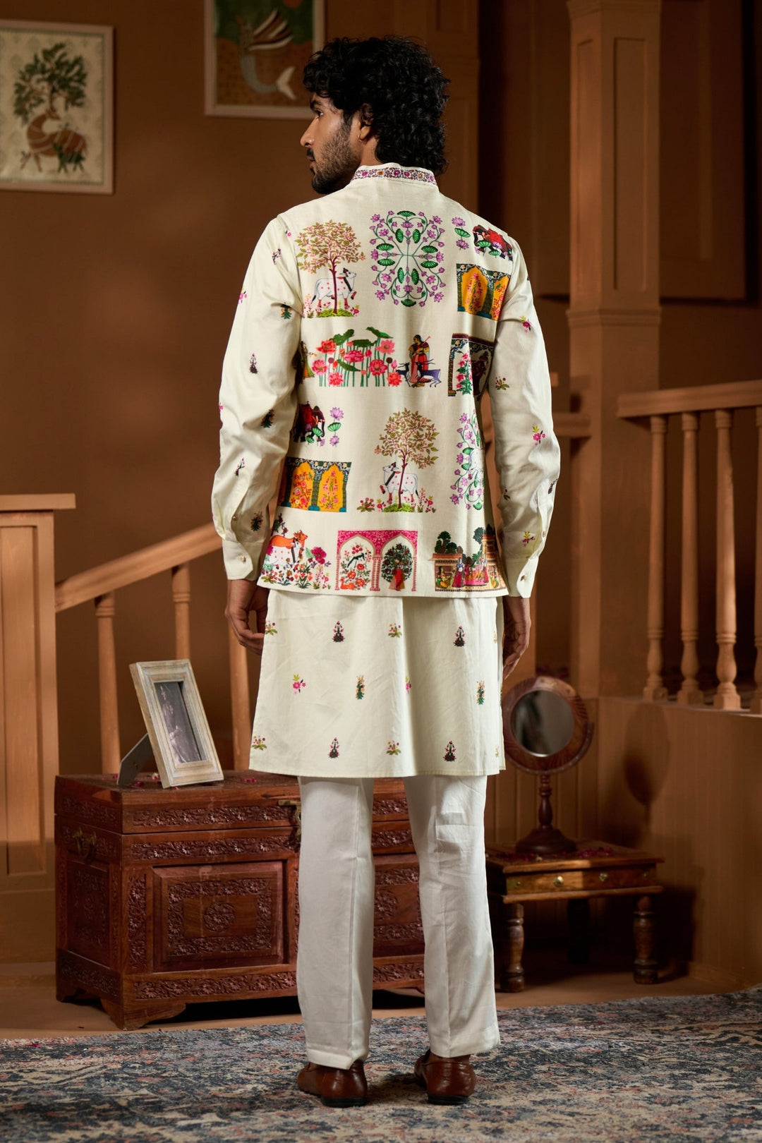 Taroob Embroidered Pichwai Nehru Jacket
