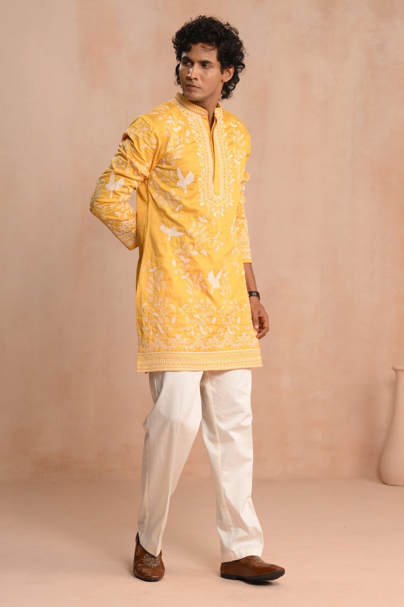 Yellow Shalimar Hand Embroidered Kurta Pajama Set