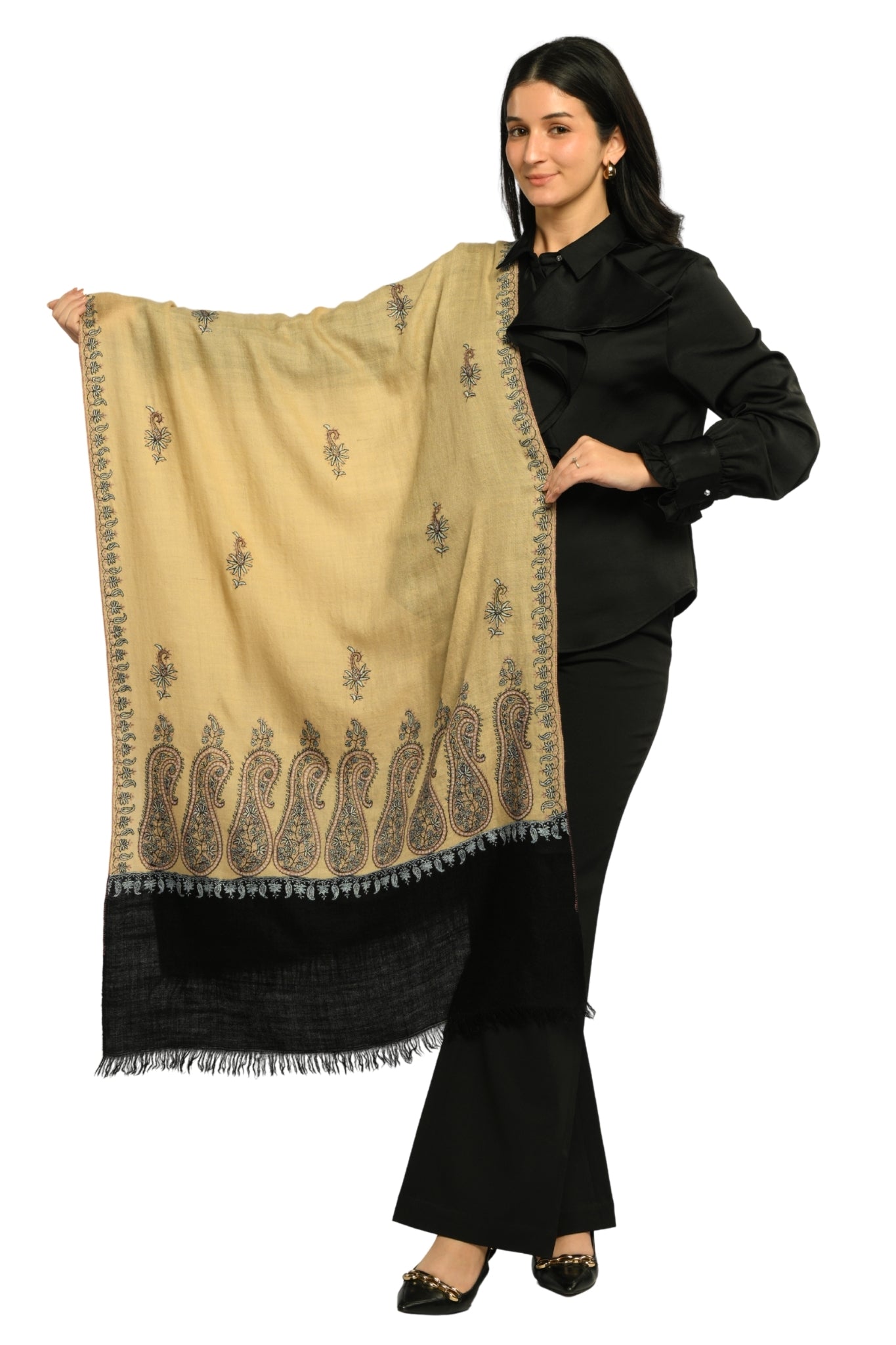 Beige Embroidered Pashmina Stole Taroob