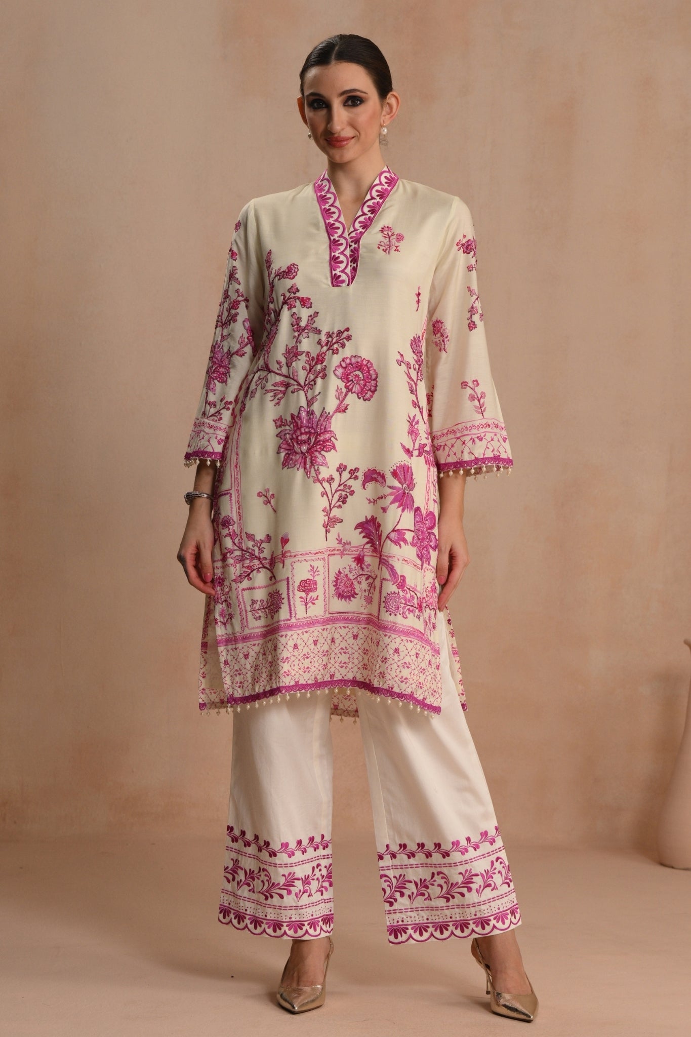 Fuchsia Pink Gulposh EmrboideredKurta Set Taroob
