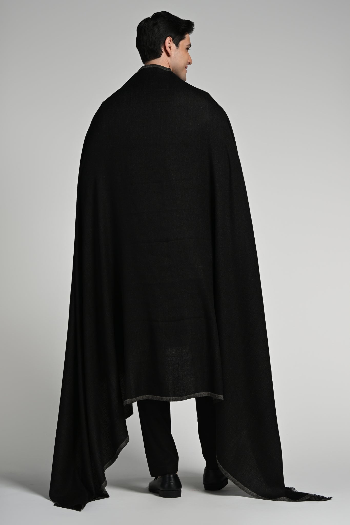 Pure Wool Reversible Dusala – Men's Check & Striper Dusala – Styling view | Taroob