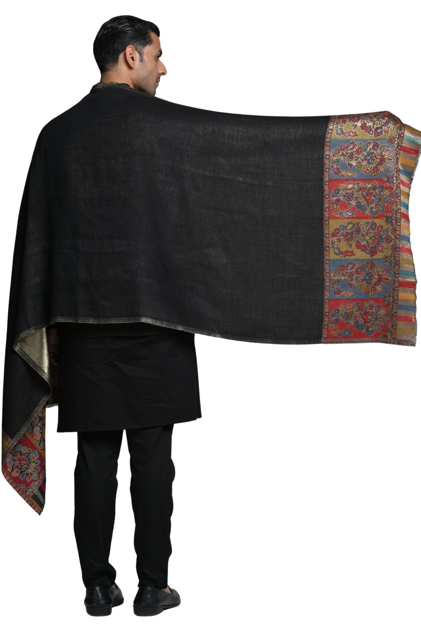 Border Kashmiri Resham Stole – Men's Zari Stoles – Alternate view | Taroob