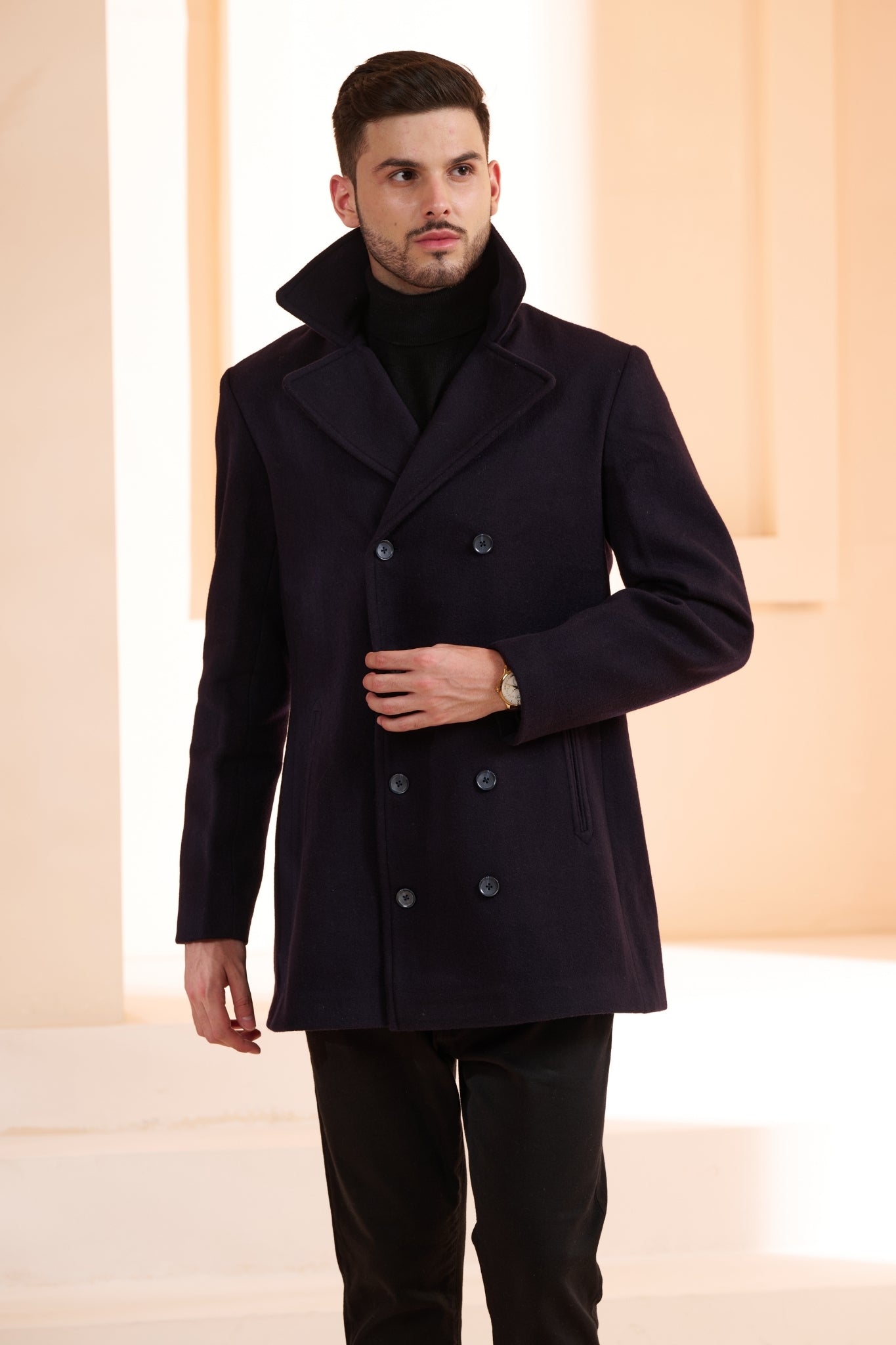Taroob Cashmere Wool Men's Peacoat